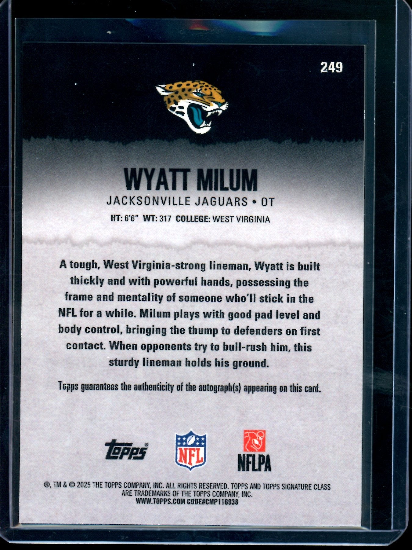 2025 Topps Signature Class Wyatt Milum Orange Lava Rookie Auto /50 Jaguars