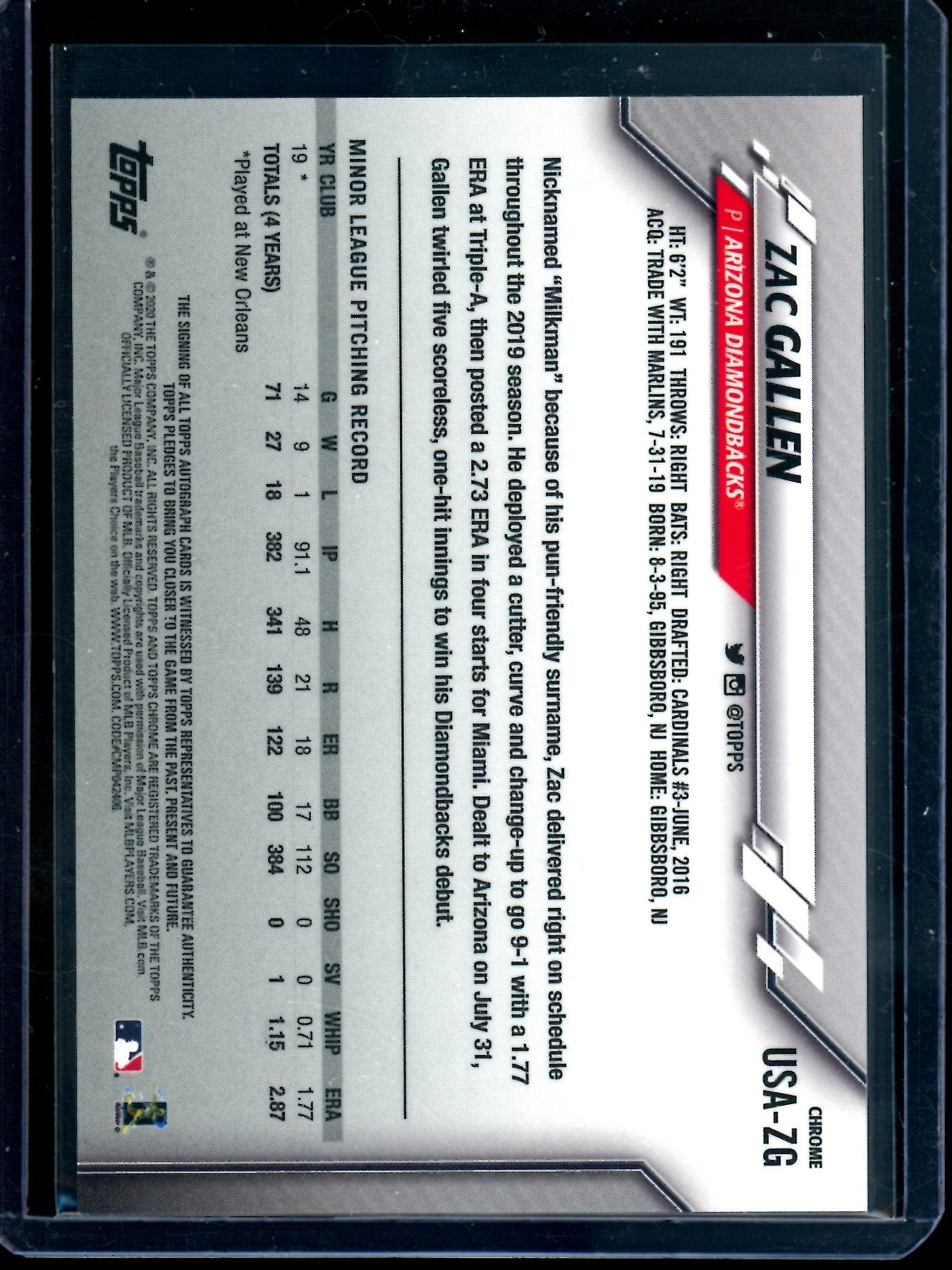 2021 Topps Chrome Zac Gallen Refractor Rookie Autograph Diamondbacks