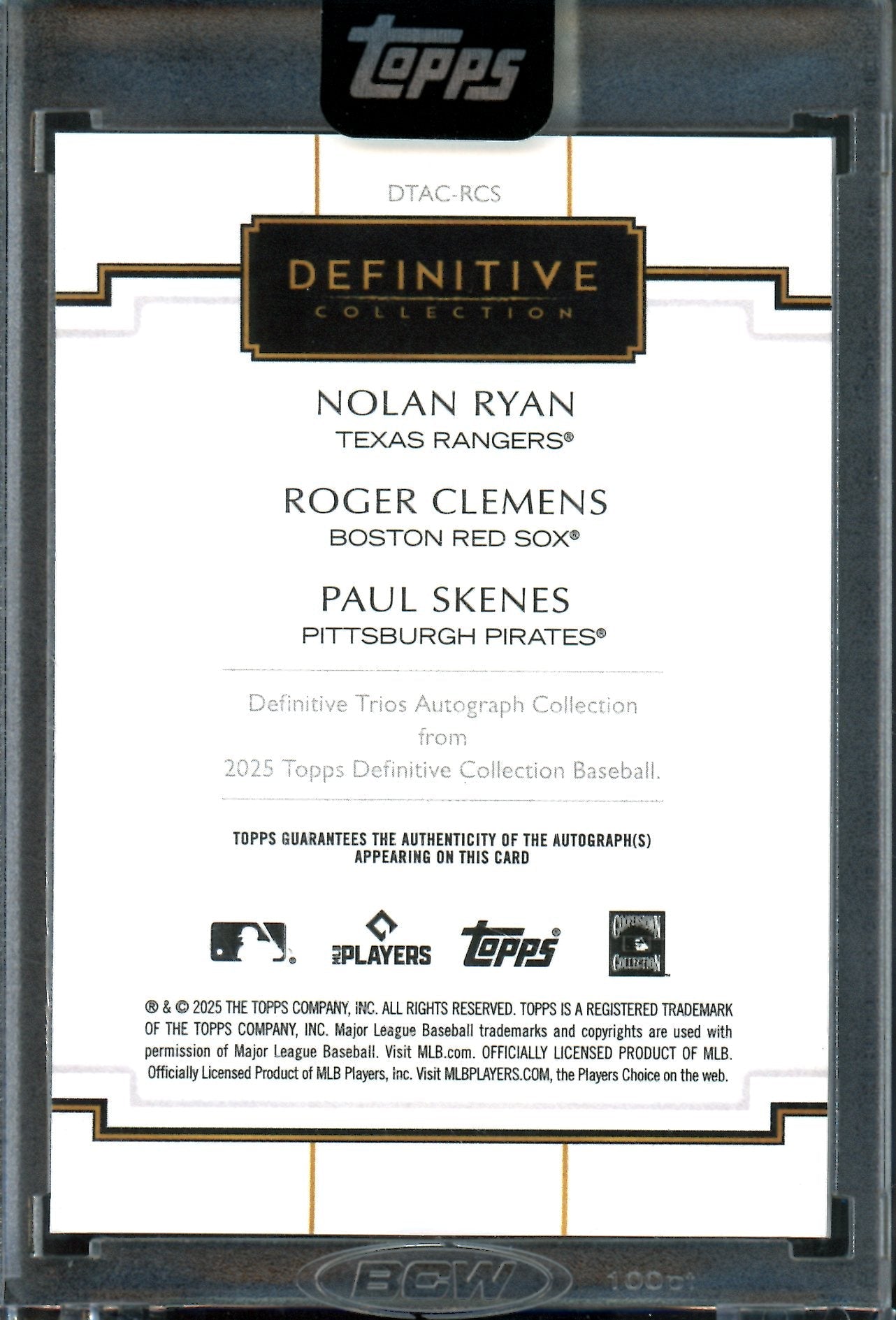 2025 Topps Definitive Nolan Ryan / Roger Clemens / Paul Skenes Autograph Collection 1/1