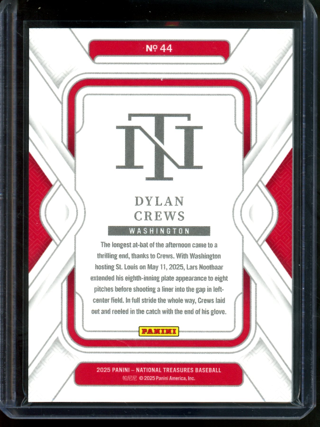 2025 Panini National Treasures Dylan Crews Rookie /13 Nationals