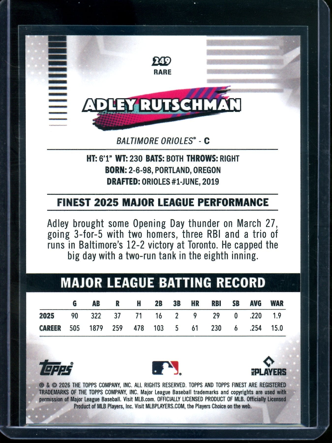 2026 Topps Finest Adley Rutschman Rare Gold Geometric /50 Orioles