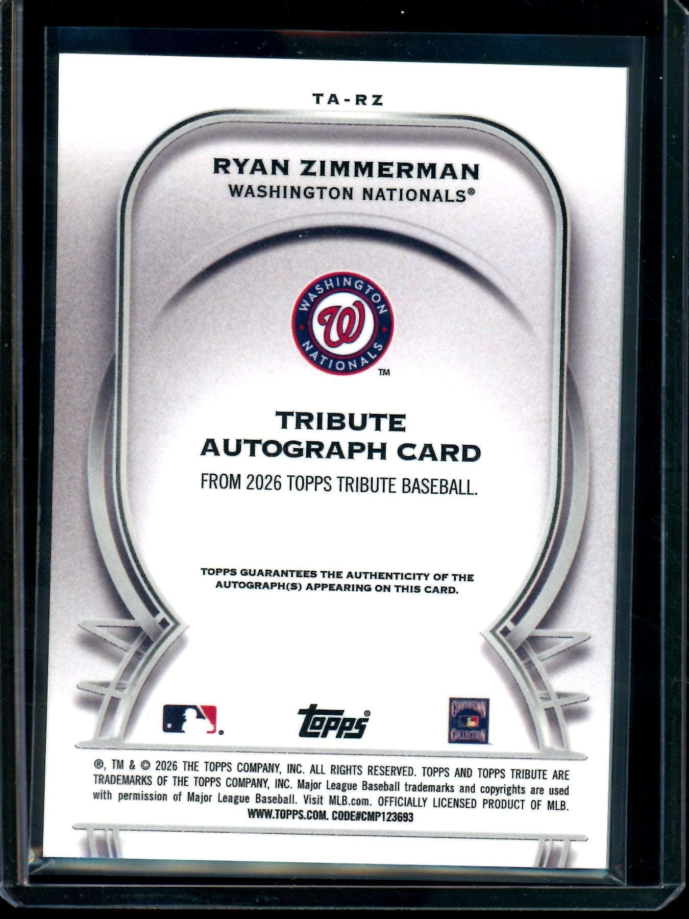 2026 Topps Tribute Ryan Zimmerman Green Autograph /99 Nationals
