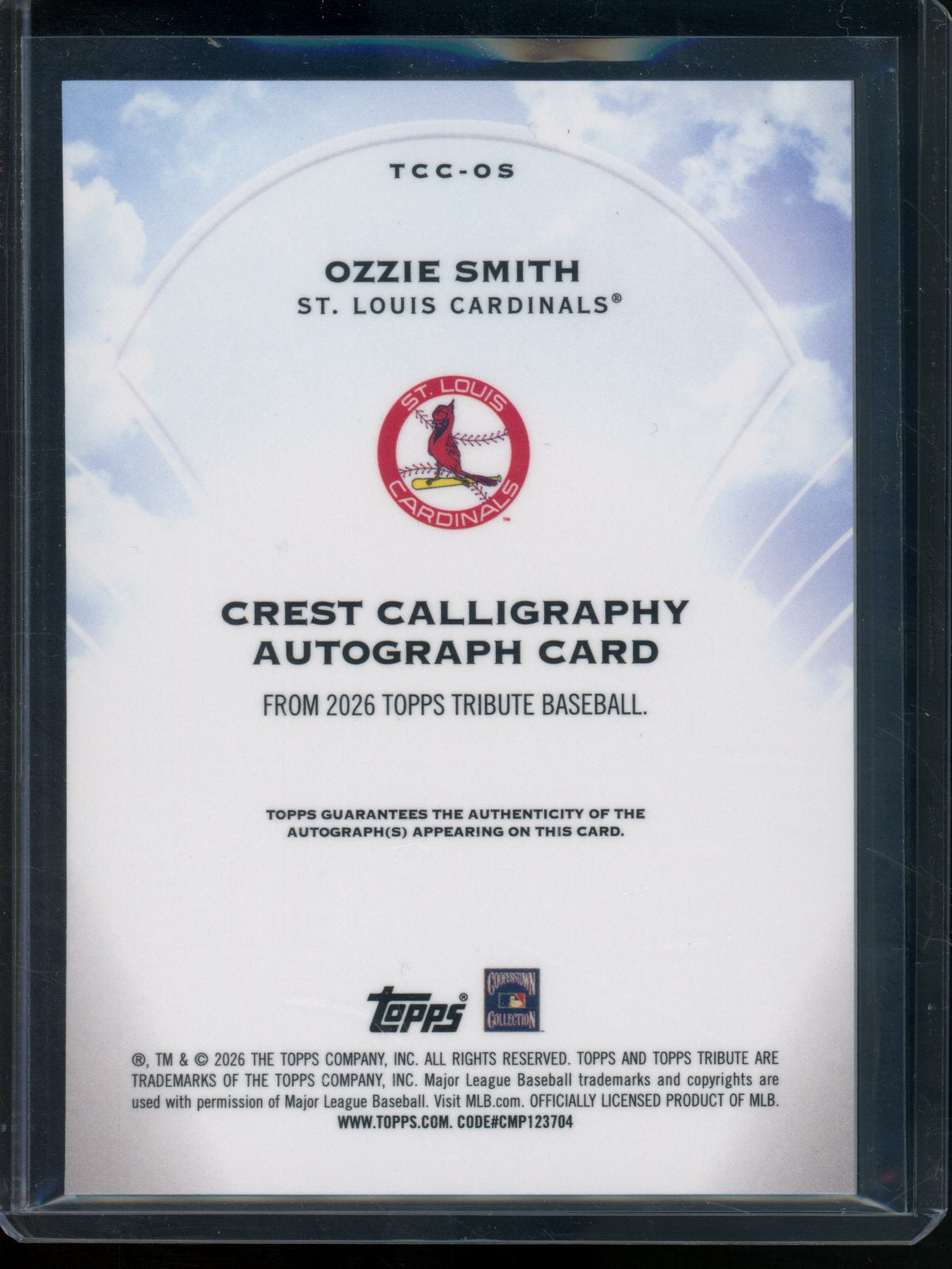 2026 Topps Tribute Ozzie Smith Crest Calligraphy Autograph /99 Cardinals