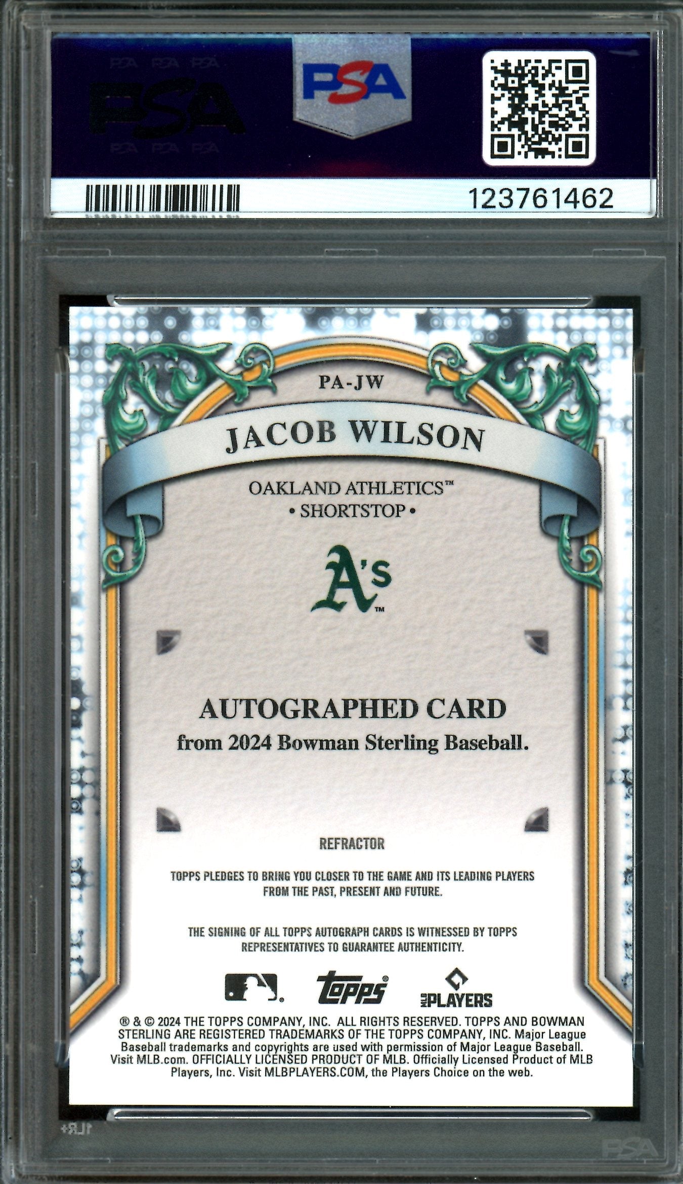 2024 Bowman Sterling Jacob Wilson Autograph Refractor /150 PSA 9 Athletics
