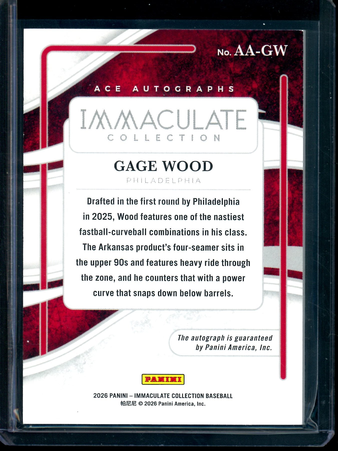2026 Panini Immaculate Gage Wood Ace Autographs /35 Phillies