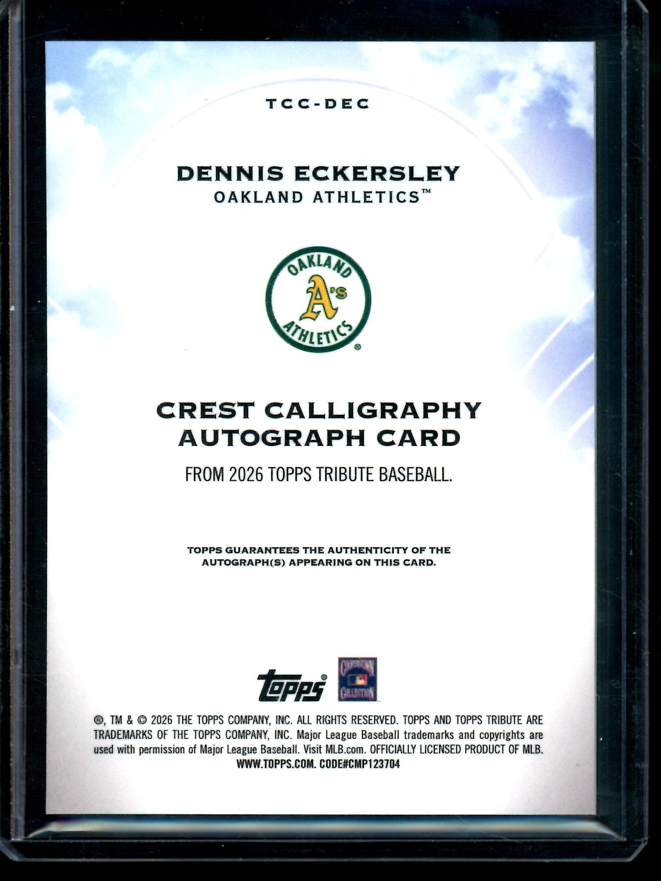 2026 Topps Tribute Dennis Eckersley Crest Calligraphy Autograph Green /99 Athletics