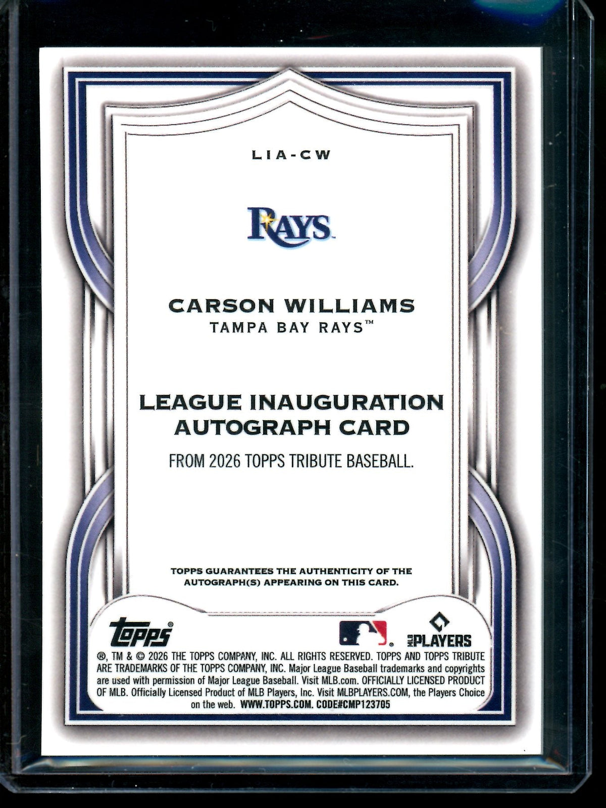 2026 Topps Tribute Carson Williams Rookie Autograph /99 Rays - Trading Card Market