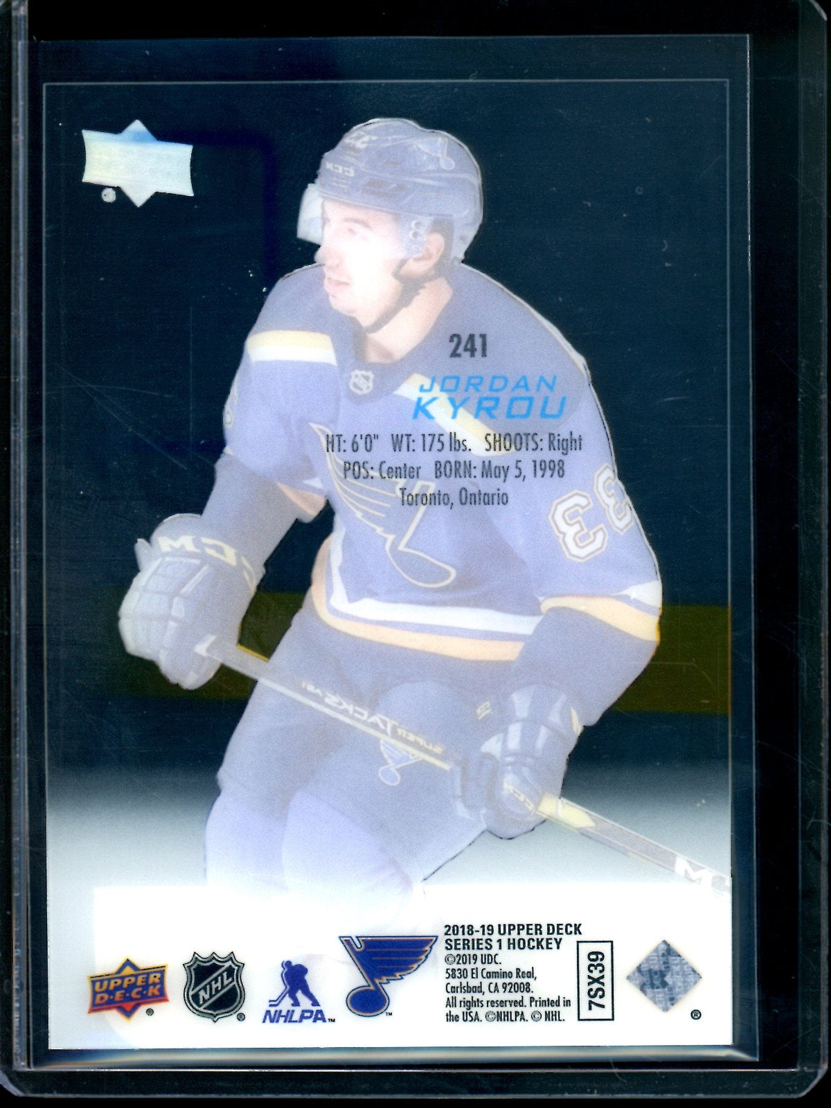 2019 Upper Deck Series 1 Jordan Kyrou Acetate SP Young Guns Blues - Trading Card Market