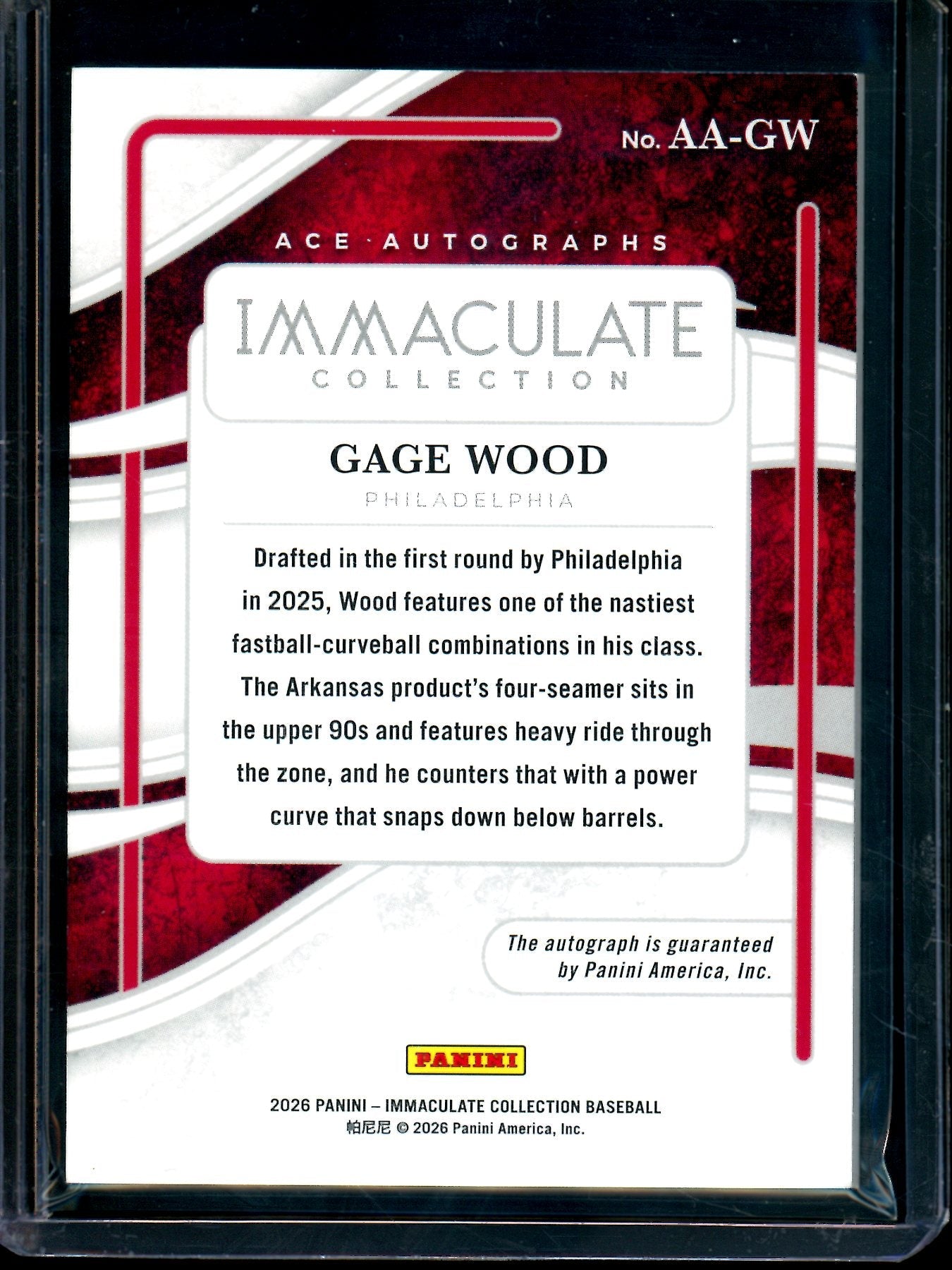 2026 Panini Immaculate Gage Wood Ace Autographs Red /75 Phillies