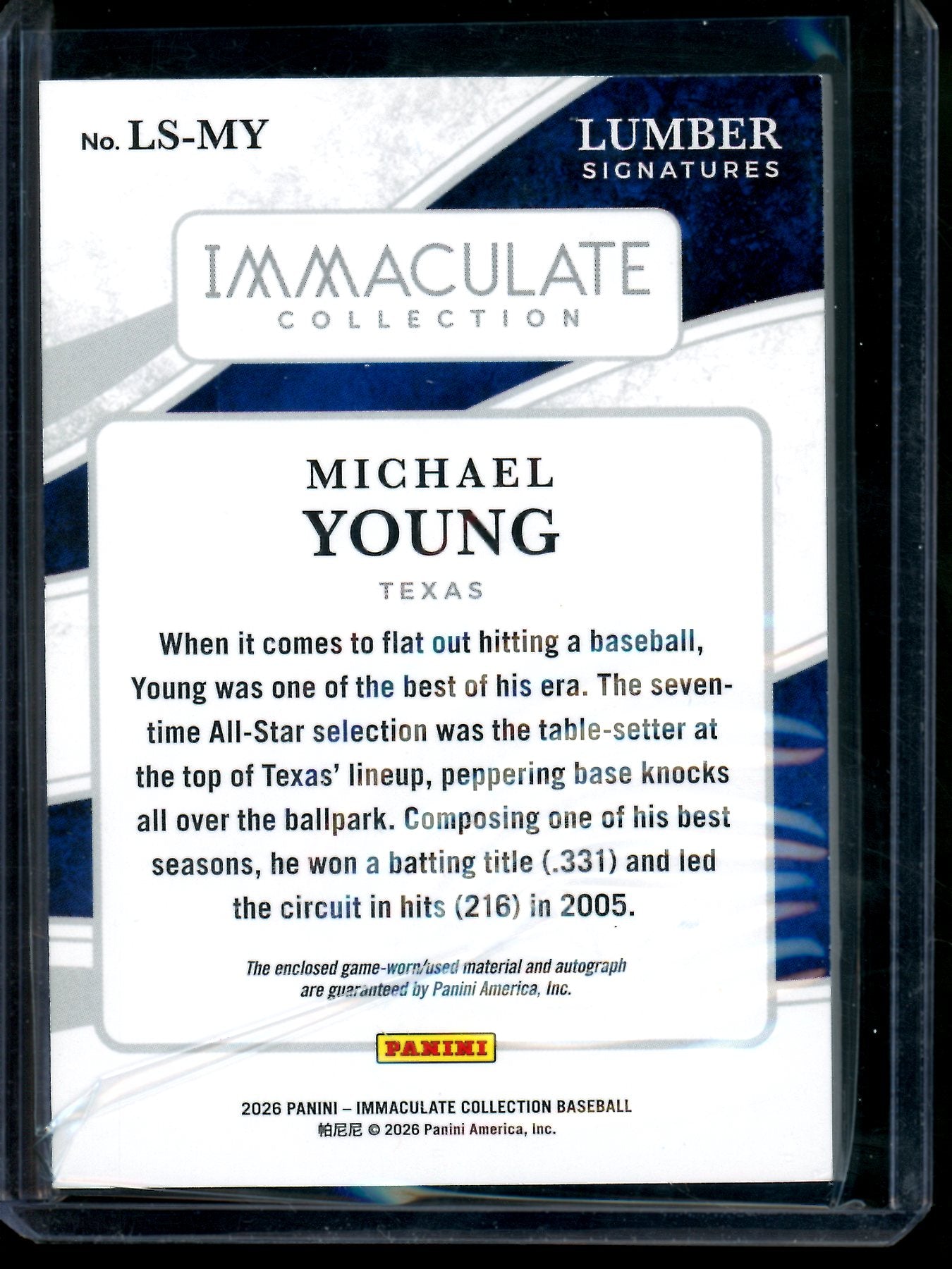 2026 Panini Immaculate Michael Young Lumber Relic Autograph Green /5 Rangers