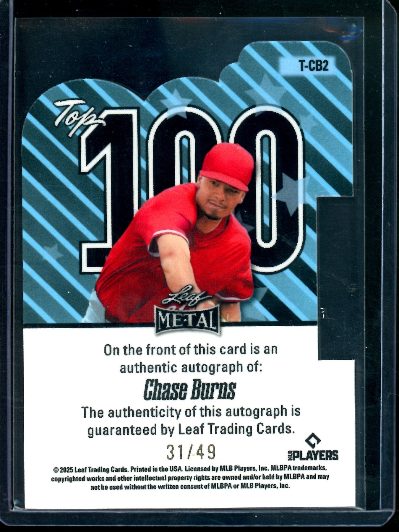 2025 Leaf Metal Chase Burns Top 100 Autograph /49 Reds