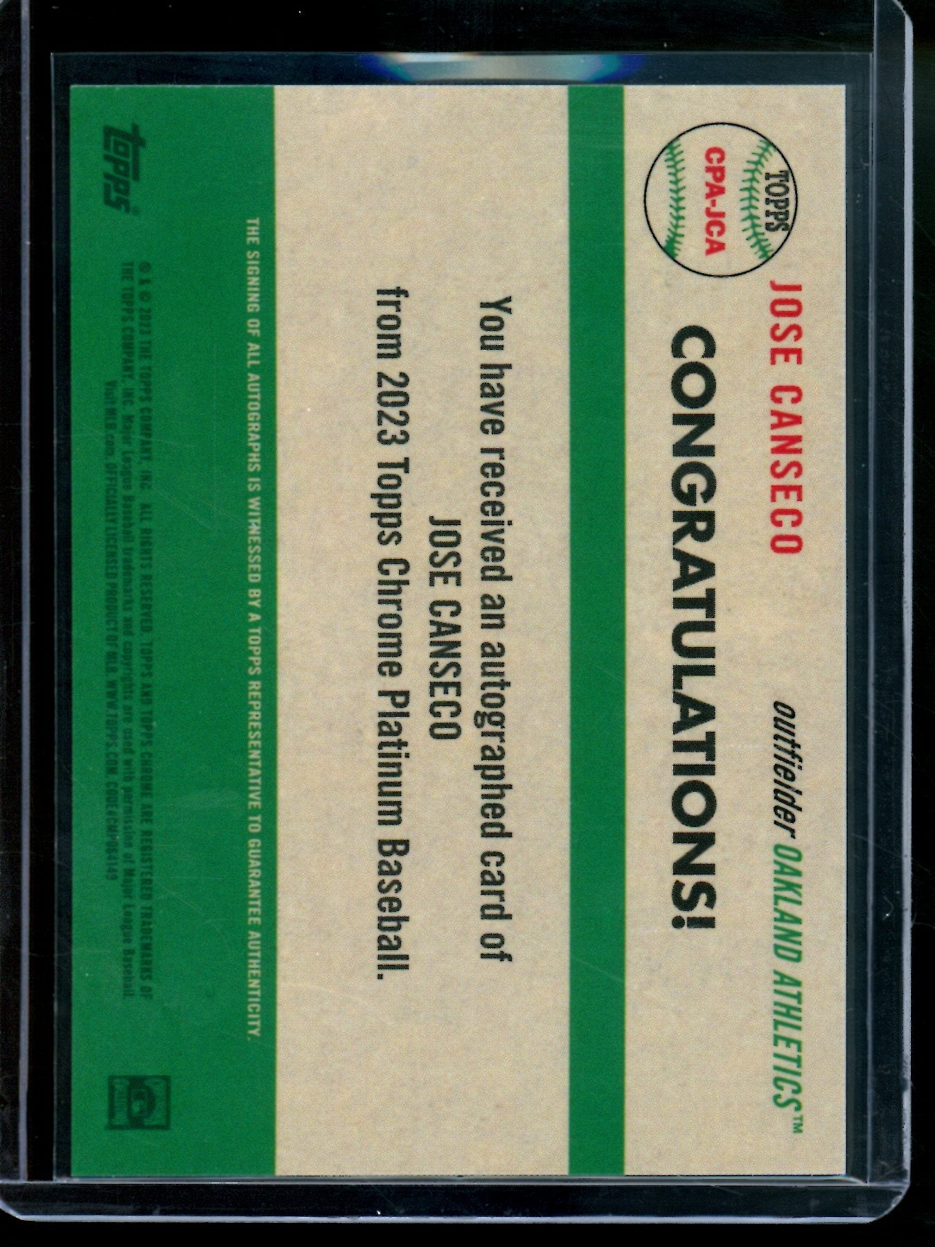 2023 Topps Platinum Anniversary Jose Canseco Autograph Athletics
