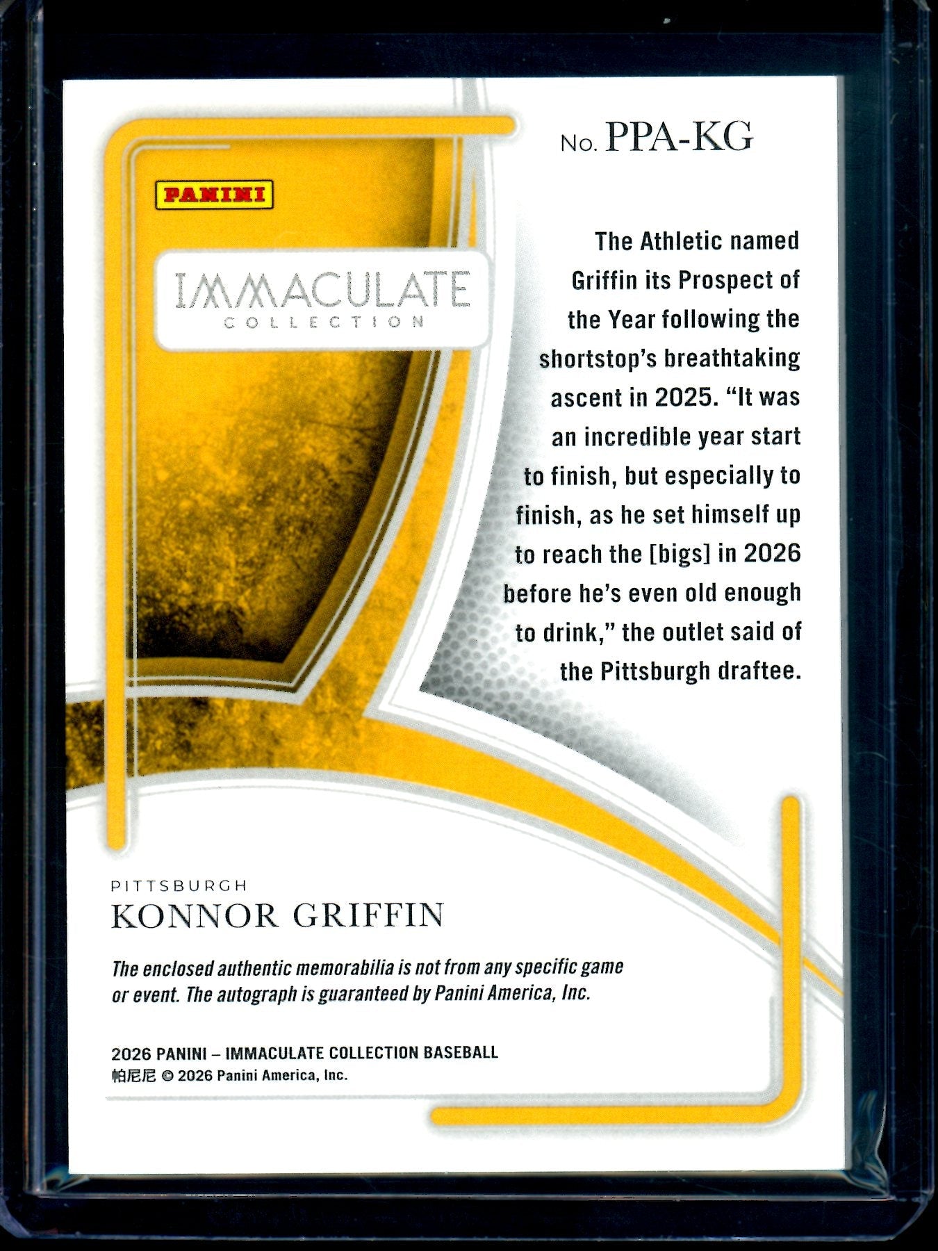 2026 Panini Immaculate Konnor Griffin Patch Autograph /25 Pirates