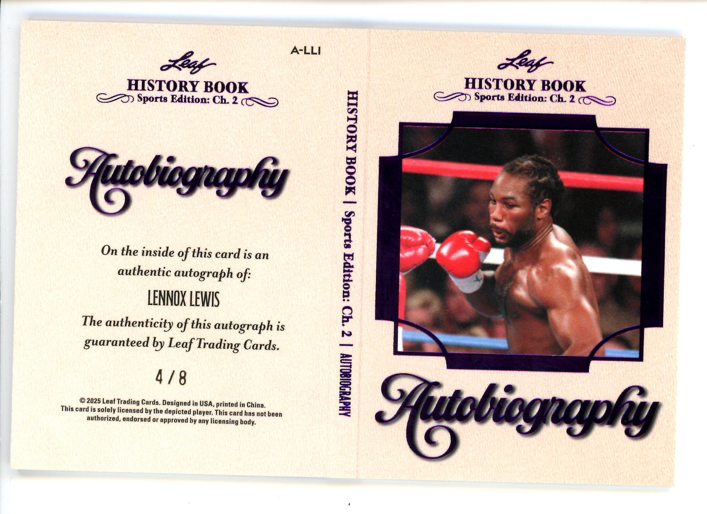 2025 Leaf Sports Edition Ch. 2 Lennox Lewis Autograph Booklet /8