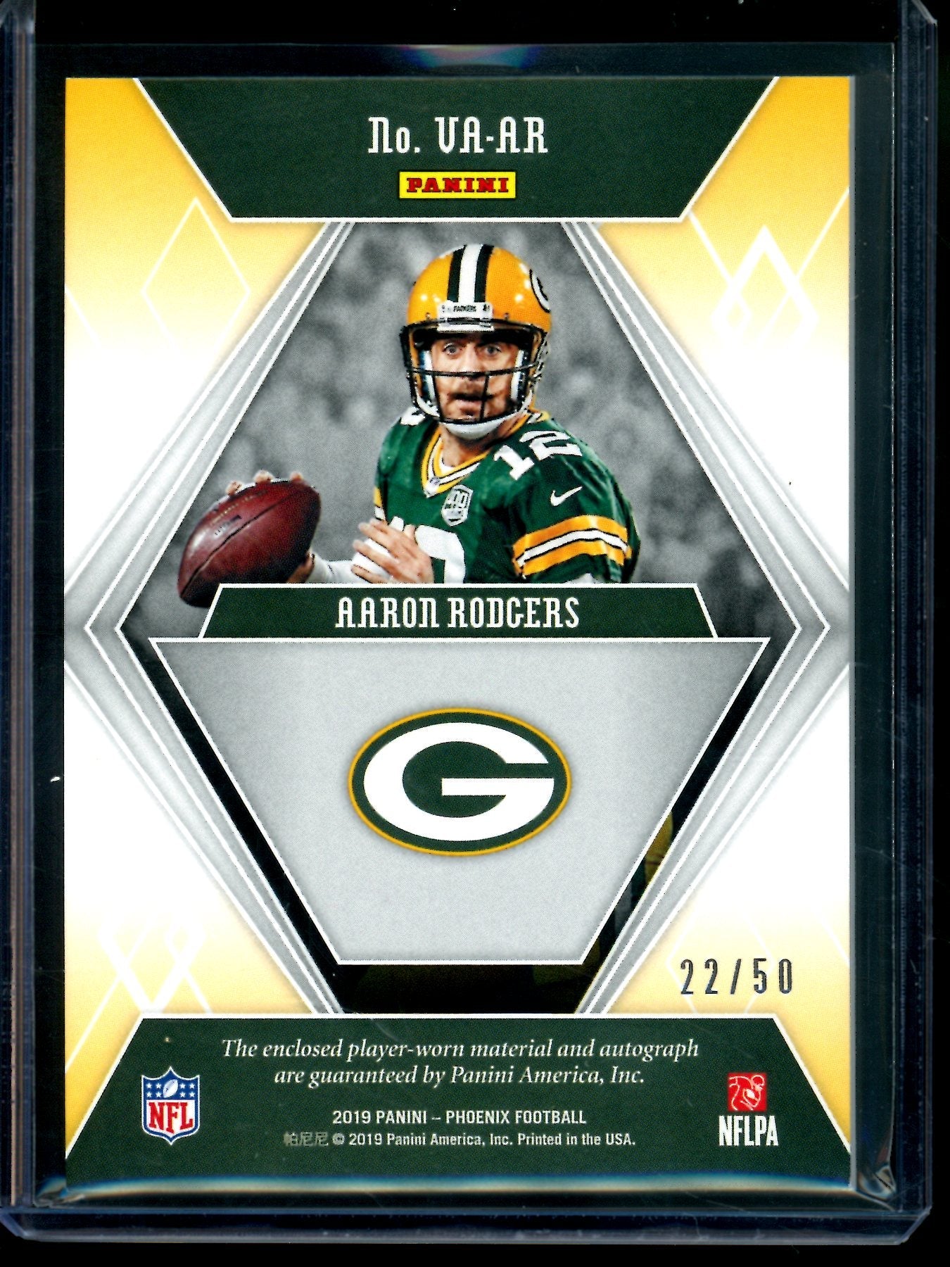 2019 Panini Phoenix Aaron Rodgers Veteran Patch Autograph /50 Packers
