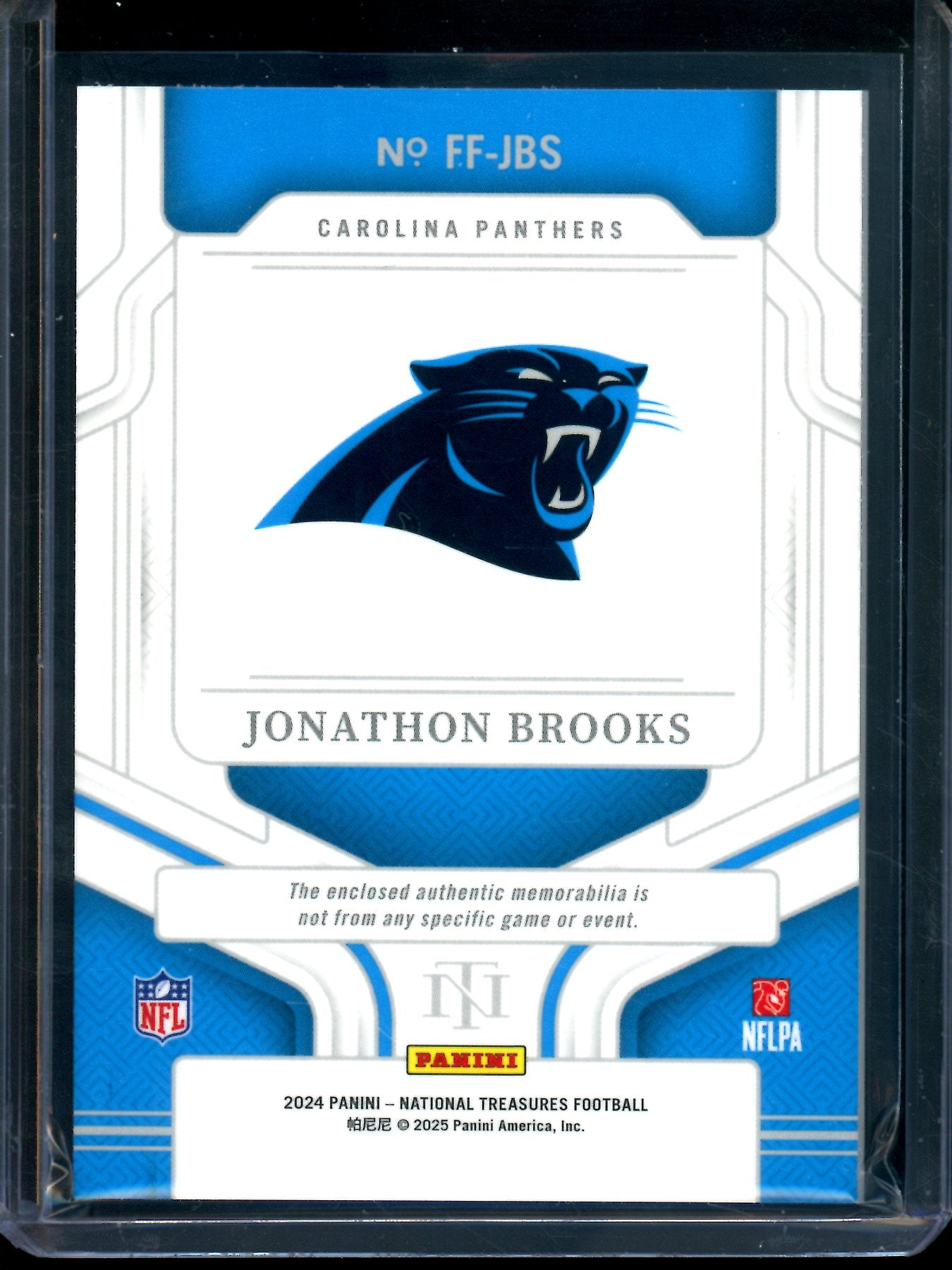 2024 Panini National Treasures Jonathon Brooks Framed Fabrics Rookie Relic /10 Panthers