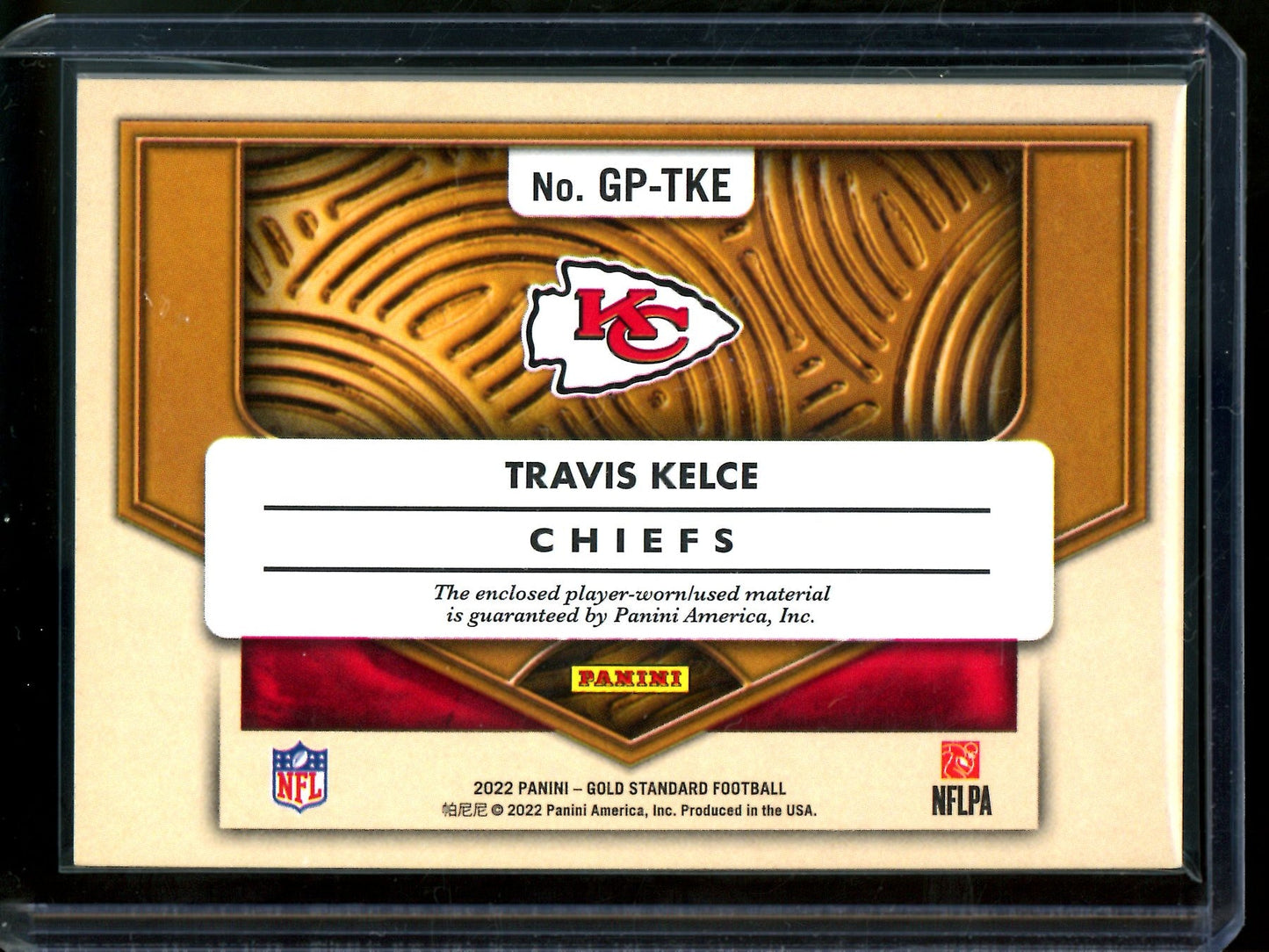 2022 Panini Gold Standard Travis Kelce Gold Plated Jersey Relic /25 Chiefs