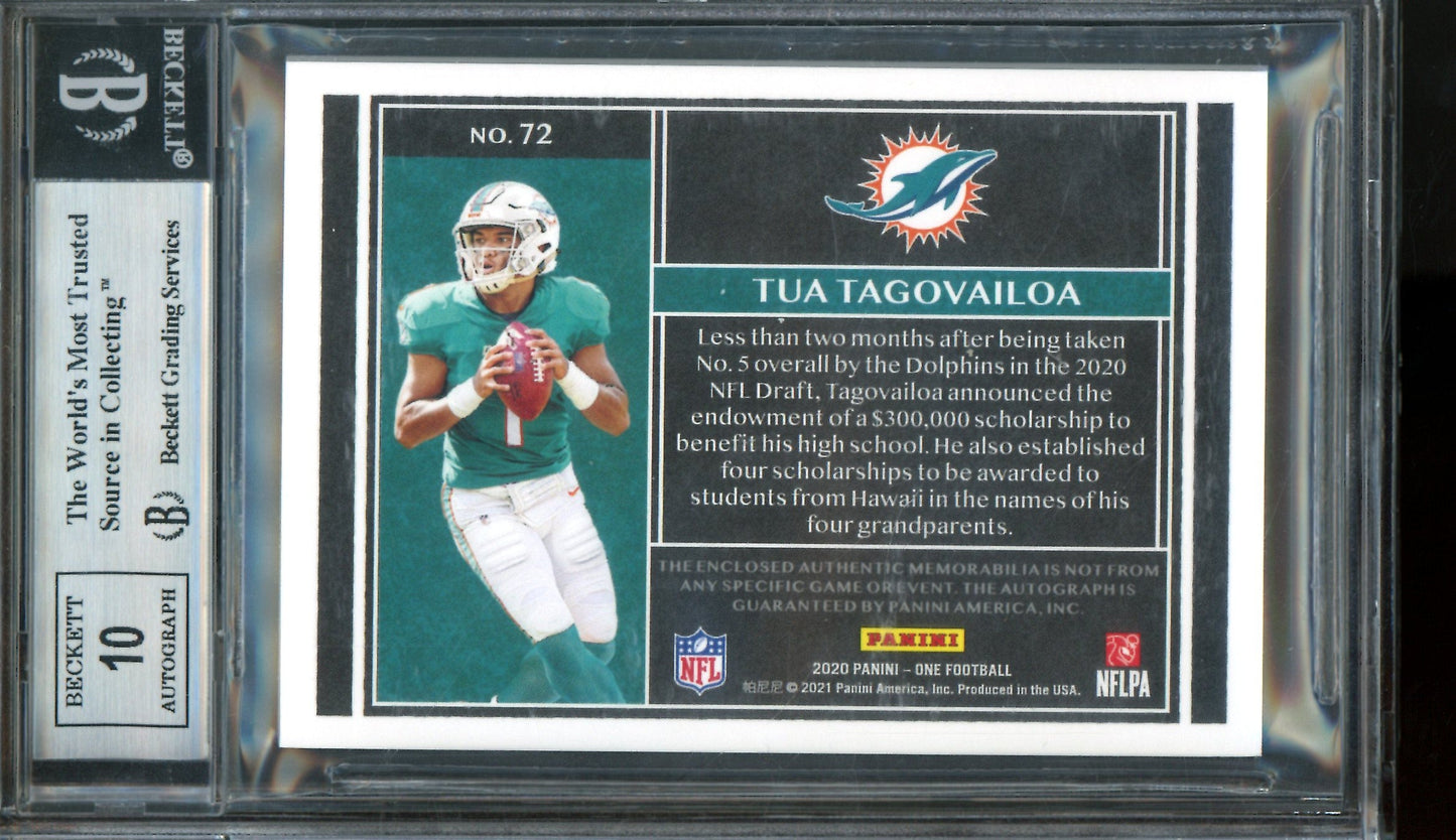 2020 Panini One Tua Tagovailoa Quad Jersey Relic Autograph /25 Blue BGS 9 Dolphins