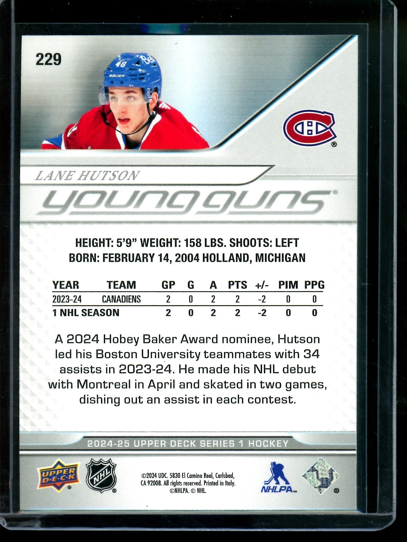 2024 Upper Deck Series 1 Lane Hutson Young Guns Canadiens