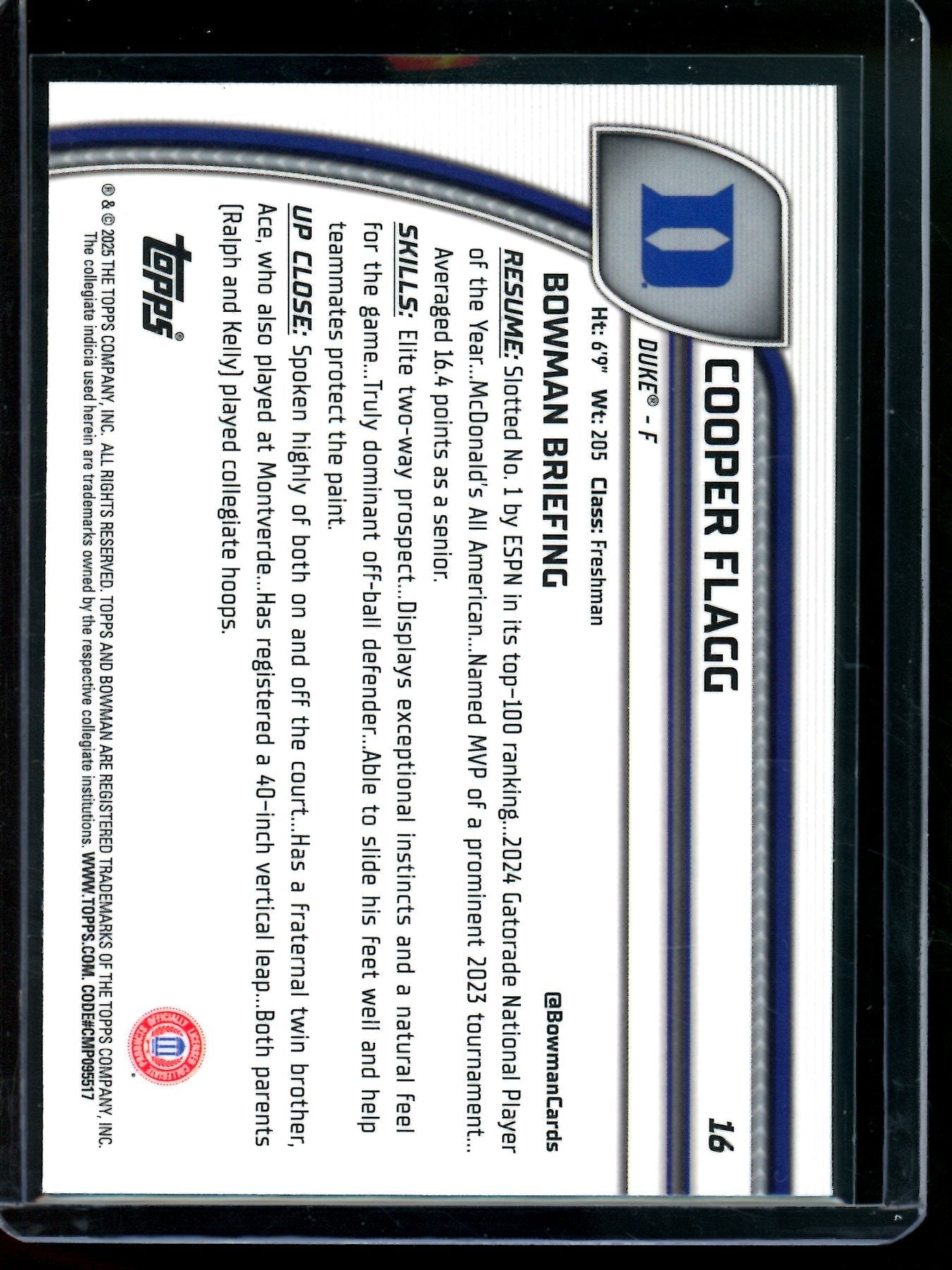 2025 Bowman Chrome U Cooper Flagg 1st Purple Lava Duke