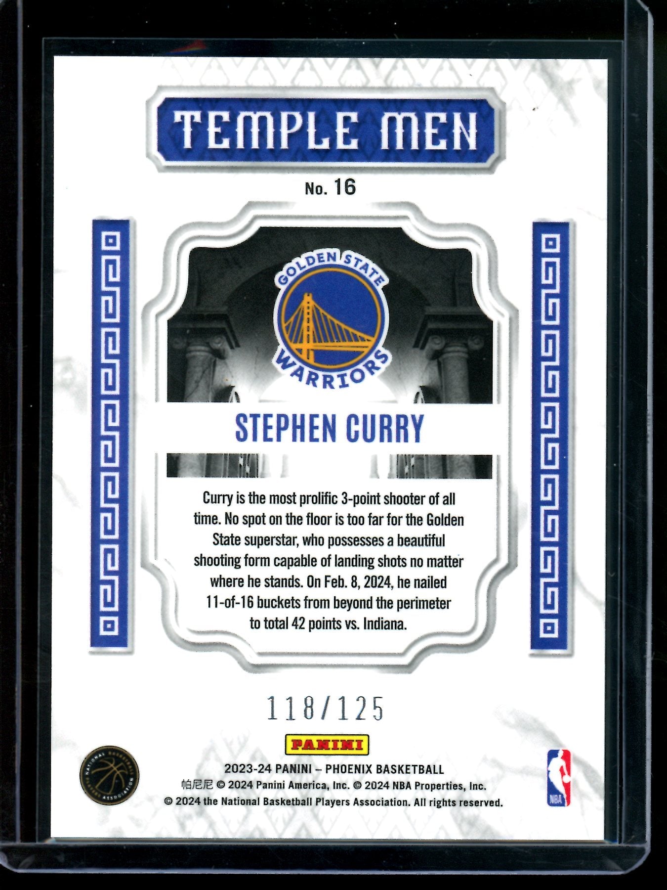 2023 Panini Phoenix Stephen Curry Temple Men White Ice /125