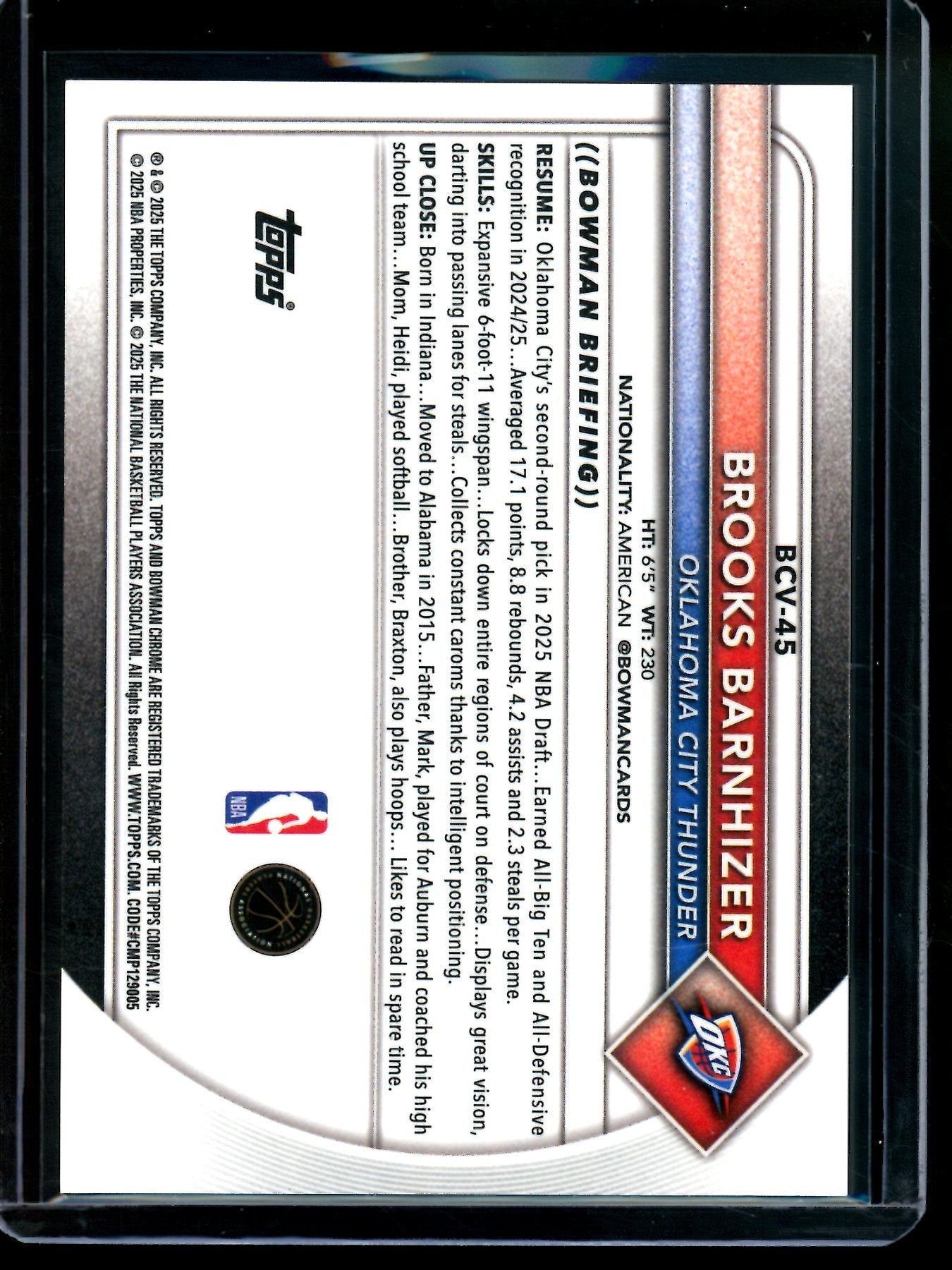 2025 Bowman Chrome Brooks Barnhizer Orange Rookie Refractor /25 Thunder