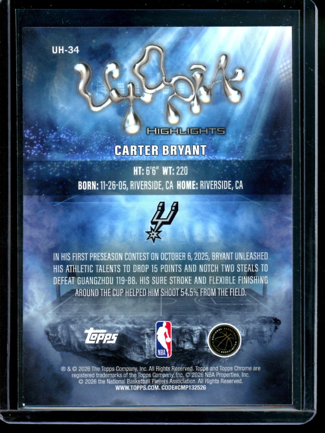 2026 Topps Cactus Jack Chrome Carter Bryant Utopia Rookie Mini Diamond /75 Spurs