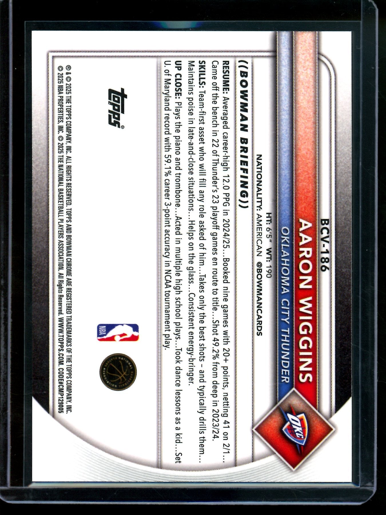 2025 Bowman Chrome Aaron Wiggins Fire Refractor /3 Thunder