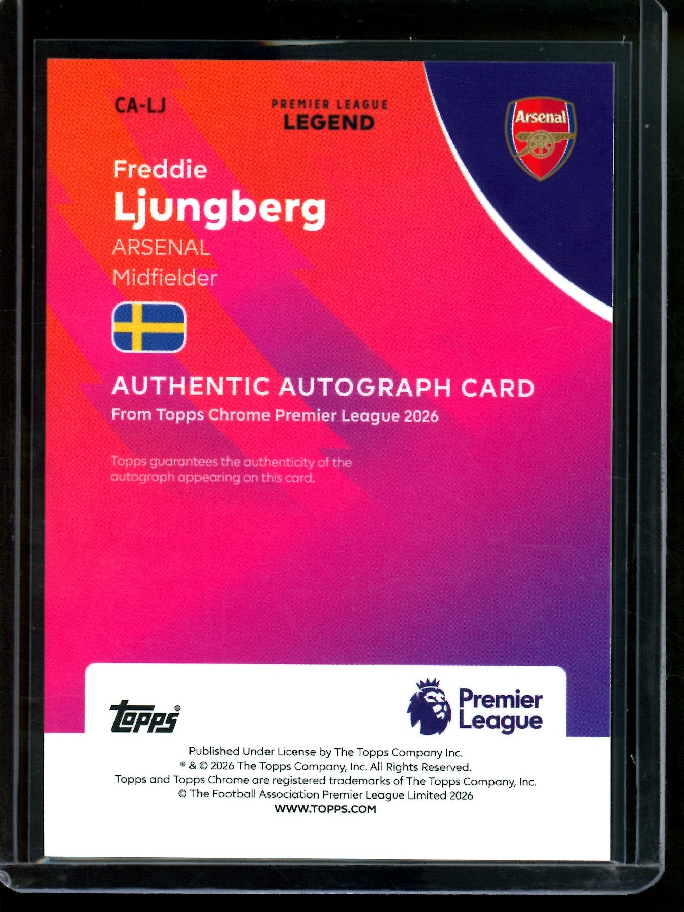 2026 Topps Chrome Freddie Ljungberg Gold Wave Autograph /50 Arsenal