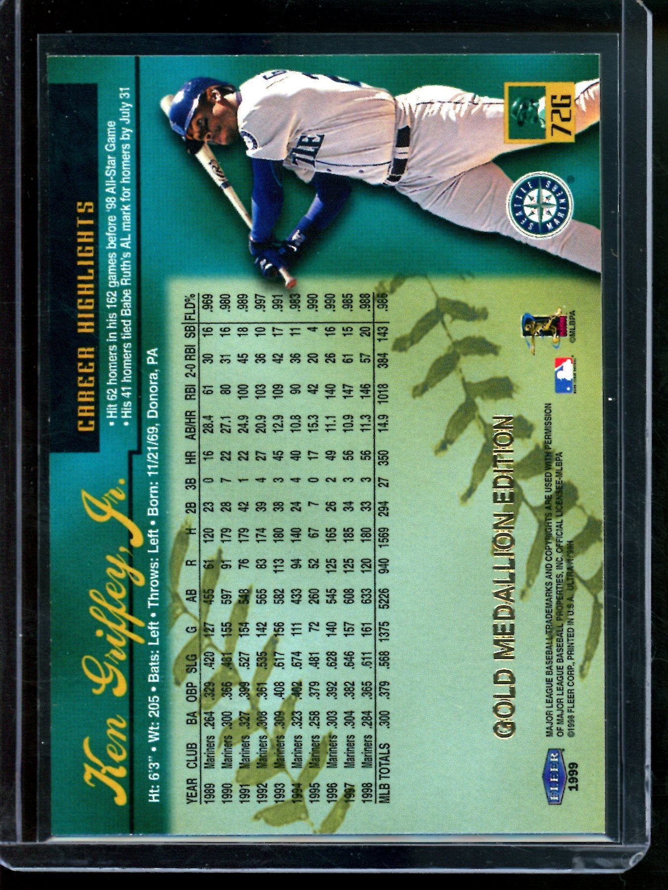 1999 Fleer Ultra Ken Griffey Jr Gold Medallion SP Mariners