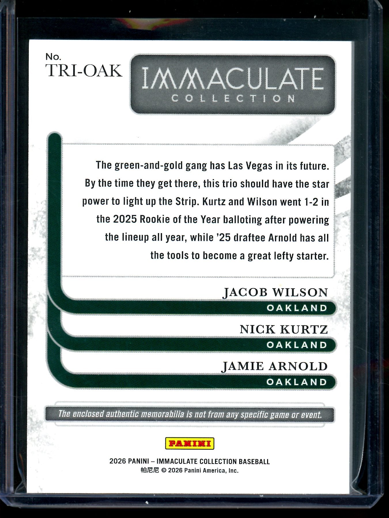 2026 Panini Immaculate Wilson / Kurtz / Arnold Triple Jersey Relic /49 Athletics