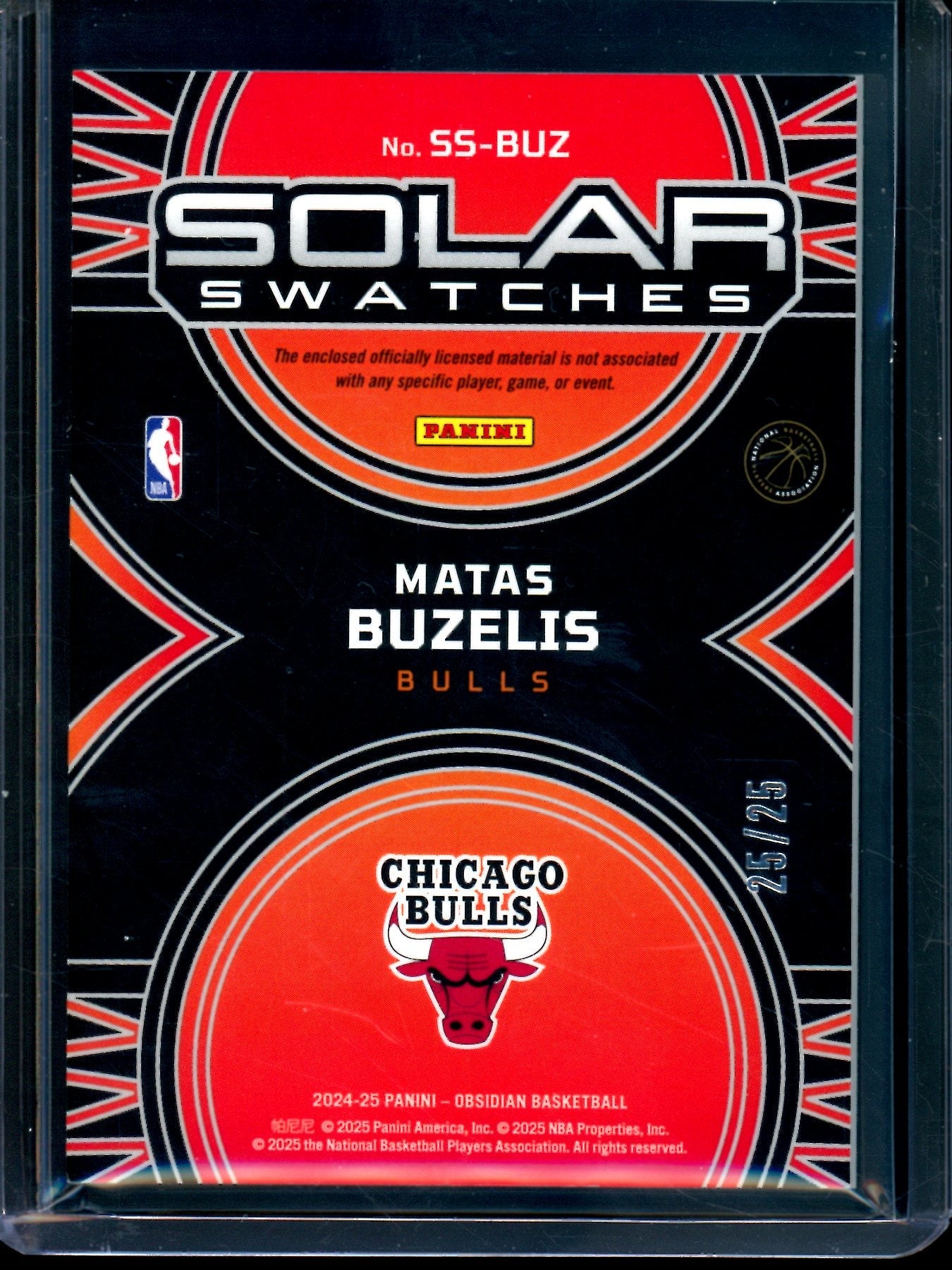 2024 Panini Obsidian Matas Buzelis Solar Swatches Rookie Relic /25 Bulls