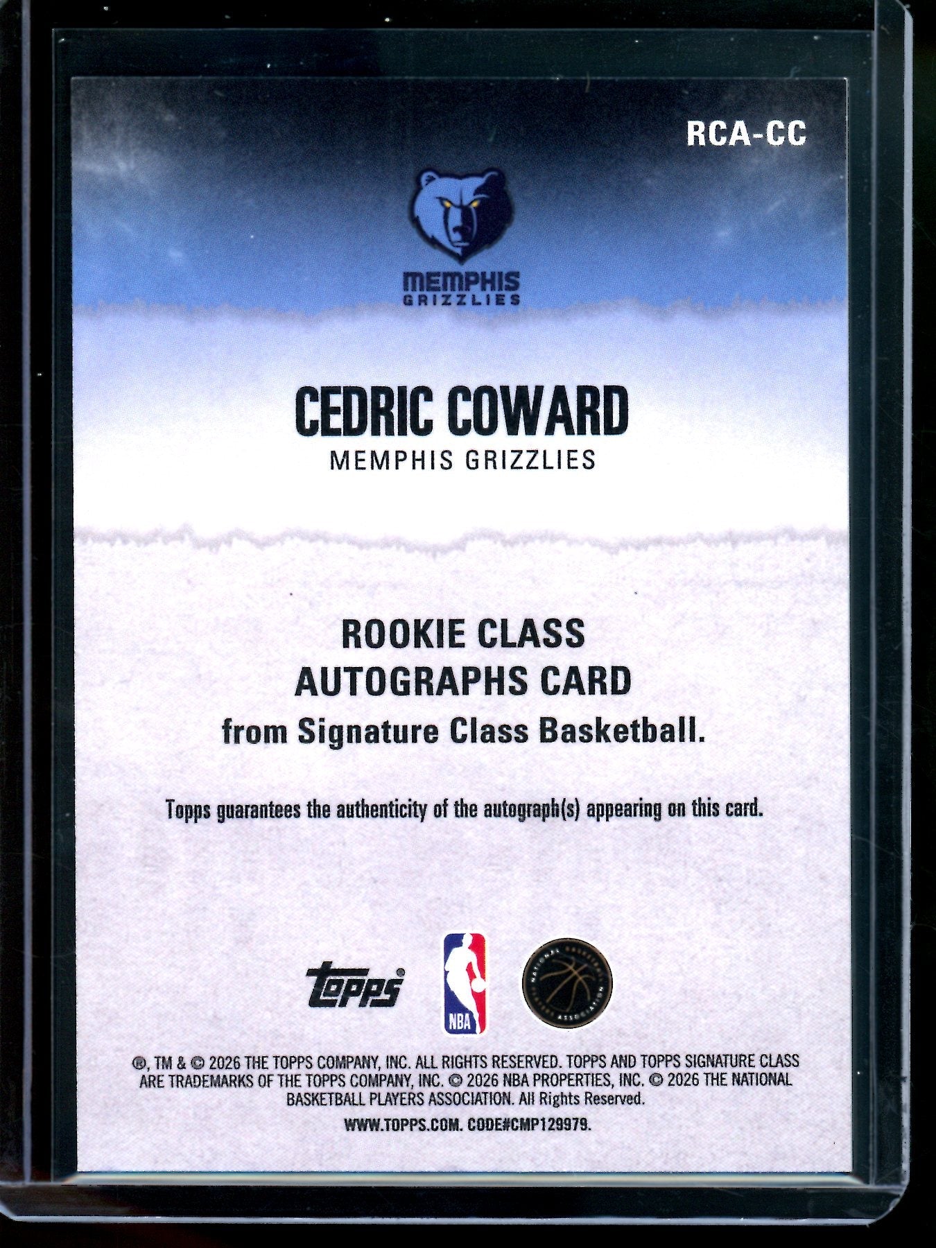 2026 Topps Signature Class Cedric Coward Rookie Autograph Grizzlies