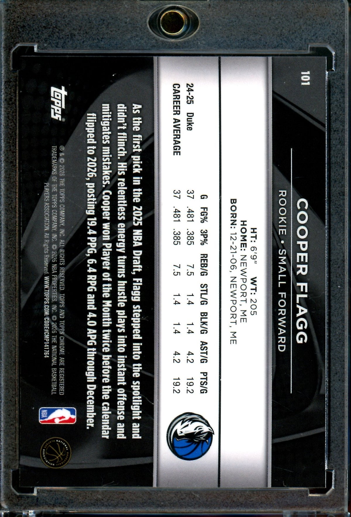 2026 Topps Chrome Black Cooper Flagg Rookie Card Mavericks