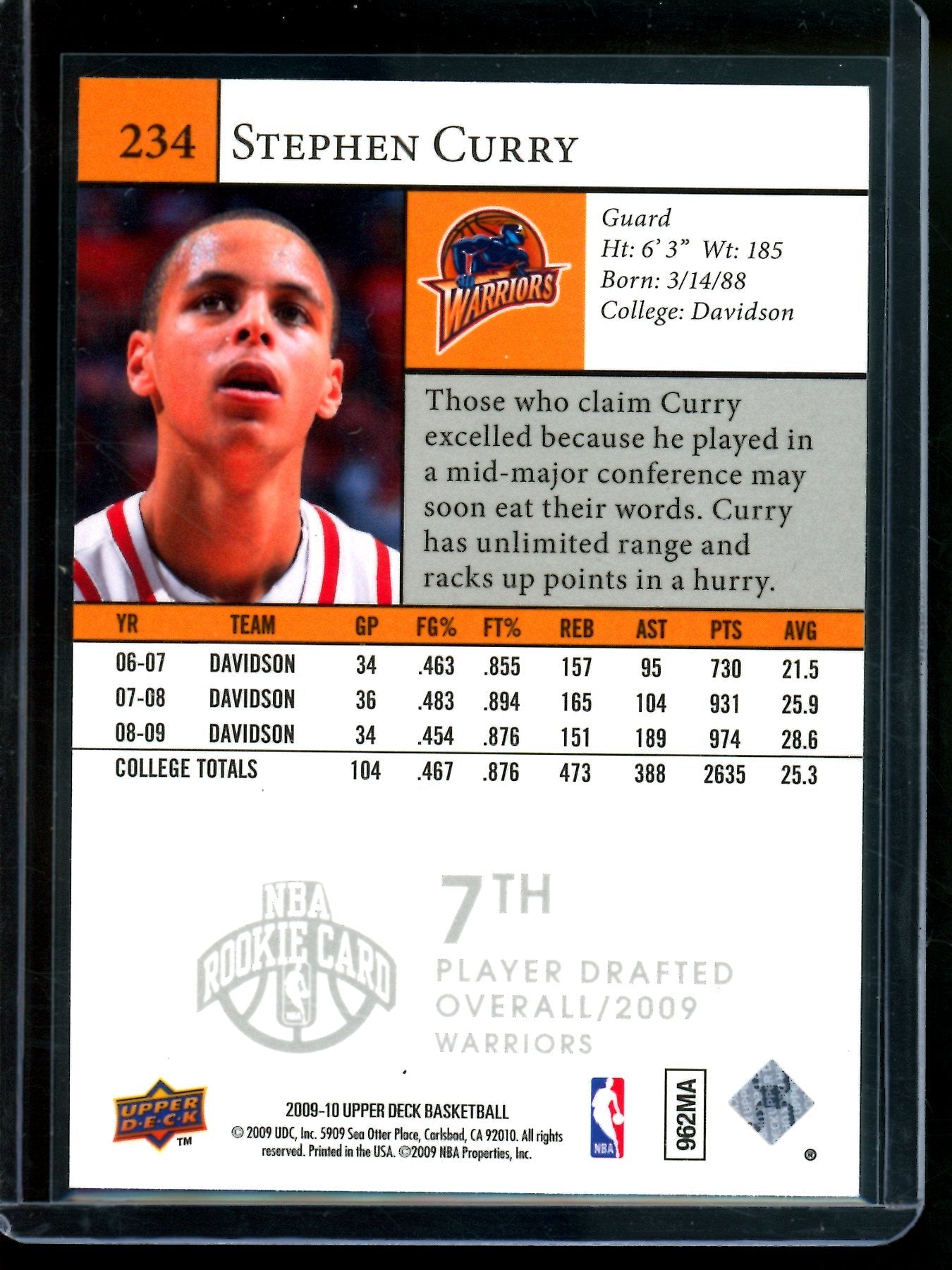 2009 Upper Deck Stephen Curry Star Rookies Warriors