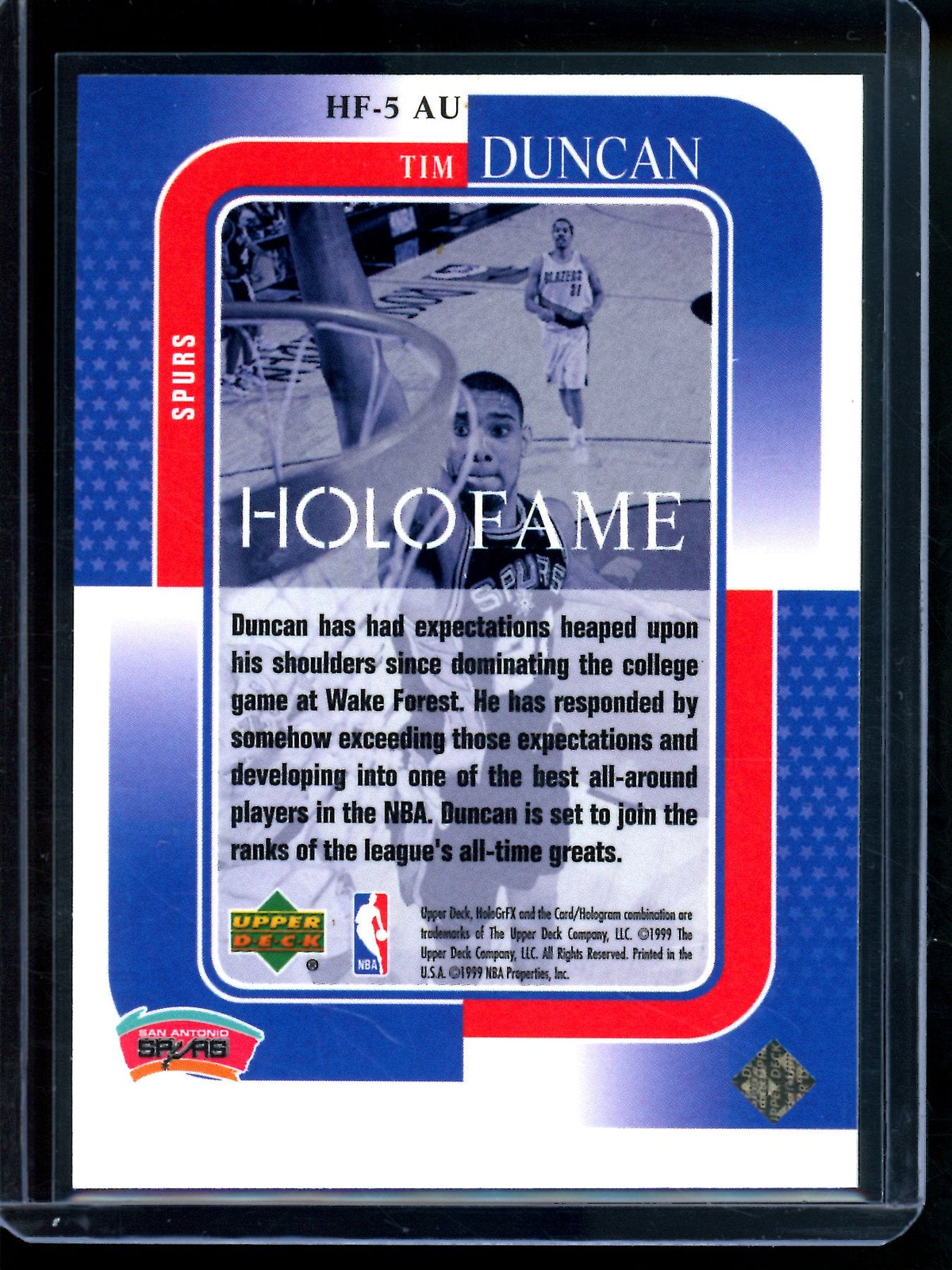 1999 Upper Deck HoloGRFX Tim Duncan AuSome HoloFame Spurs