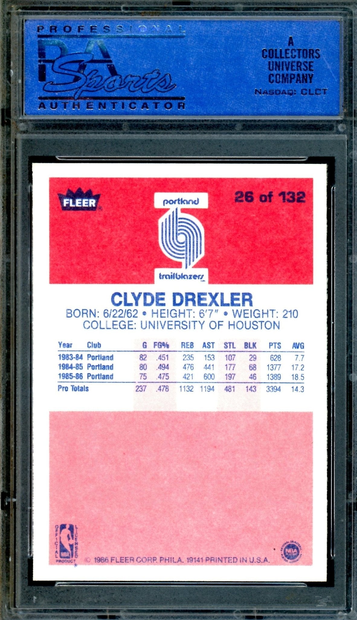 1986 Fleer Clyde Drexler Rookie 26 PSA 9 Trailblazers - Trading Card Market