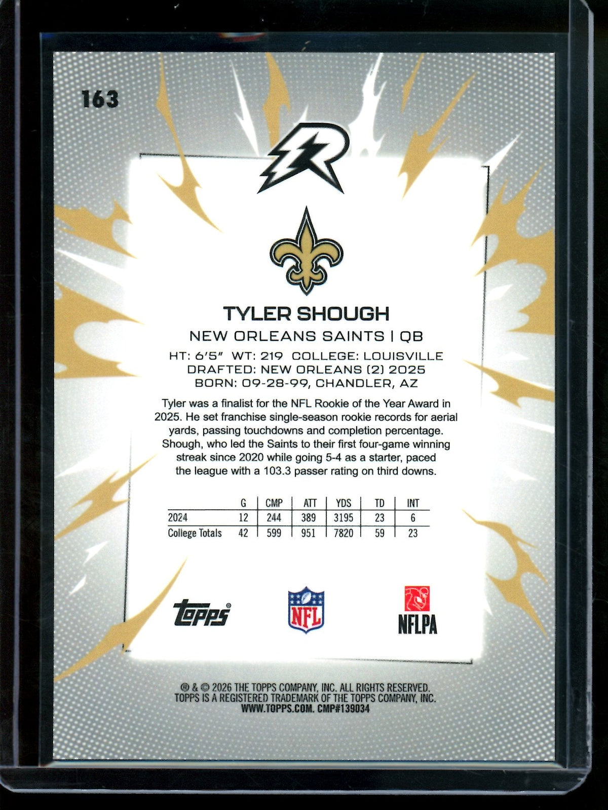 2026 Topps Resurgence Tyler Shough Gold Wave Rookie Refractor /50 Saints