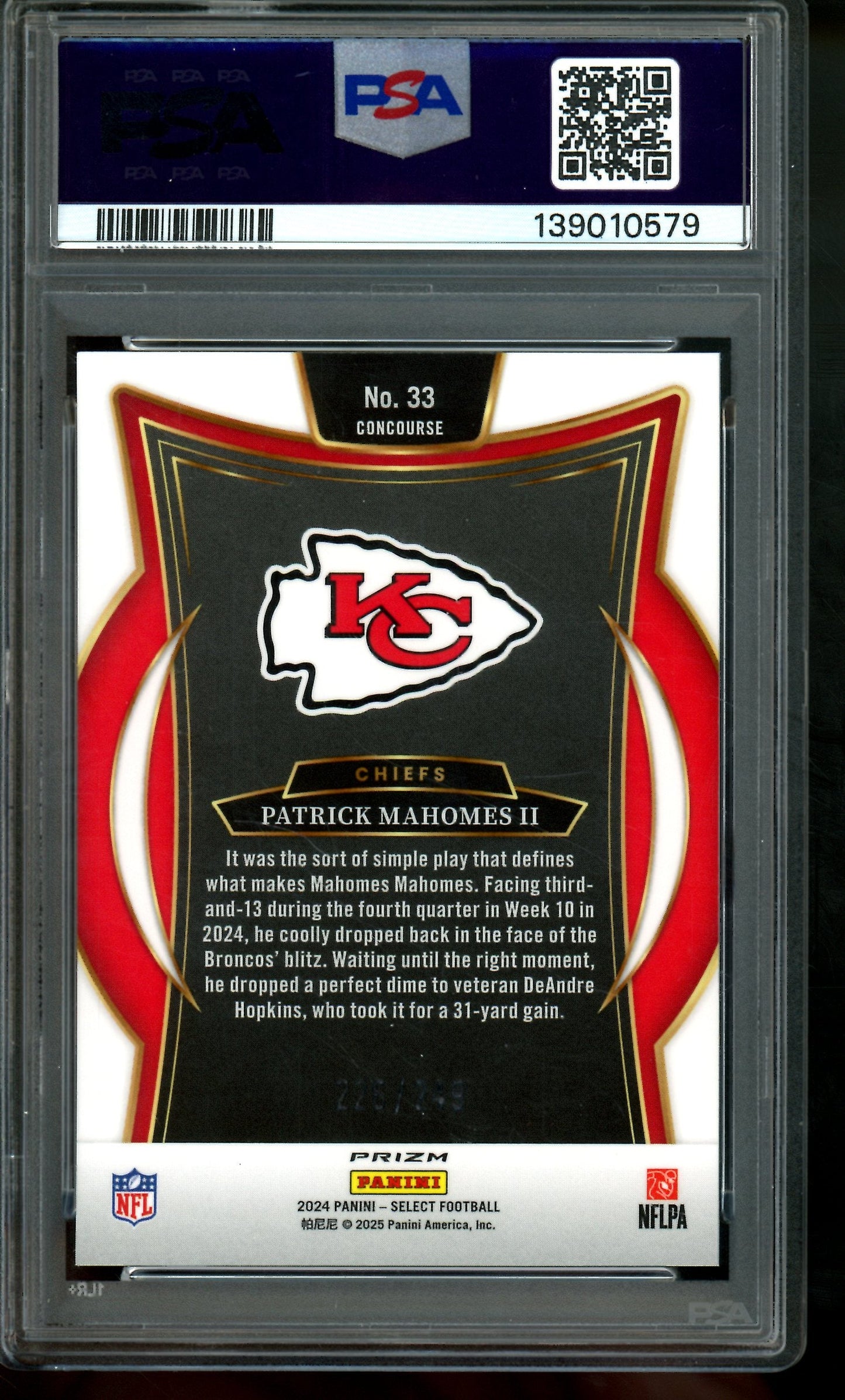 2024 Panini Select Patrick Mahomes Blue Prizm Concourse /249 PSA 10 Chiefs