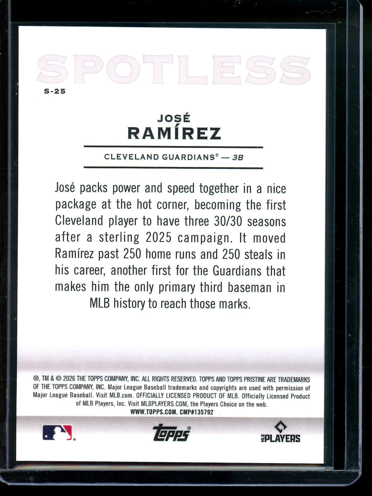 2026 Topps Pristine Jose Ramirez Spotless /75 Guardians