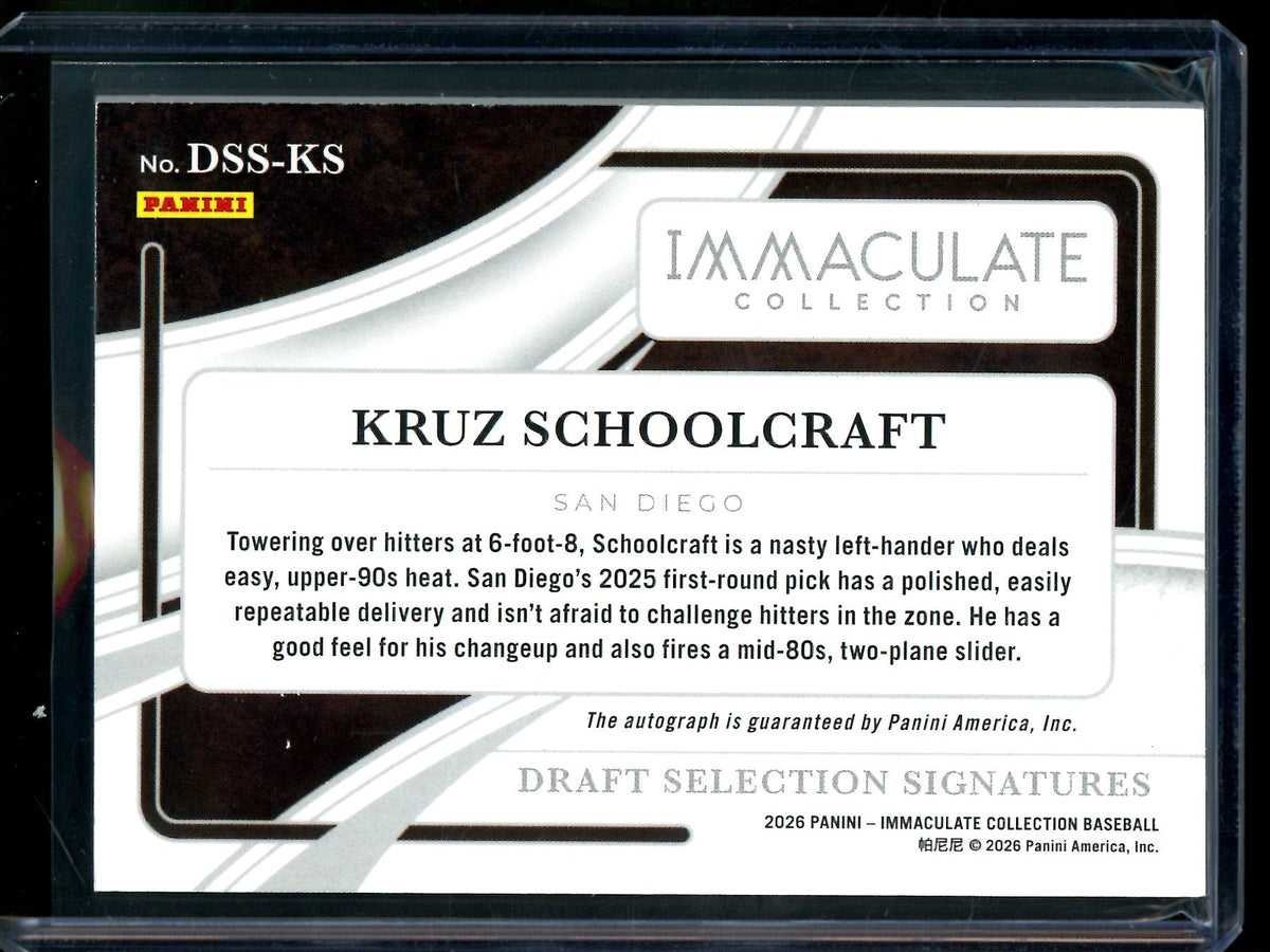 2026 Panini Immaculate Kruz Schoolcraft Draft Picks Number Autograph /99 Padres
