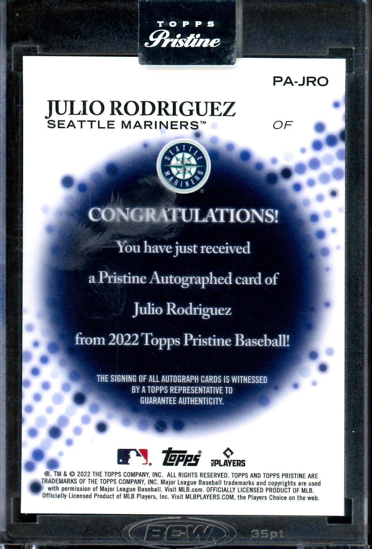 2022 Topps Pristine Julio Rodriguez Rookie Encased Autograph Mariners