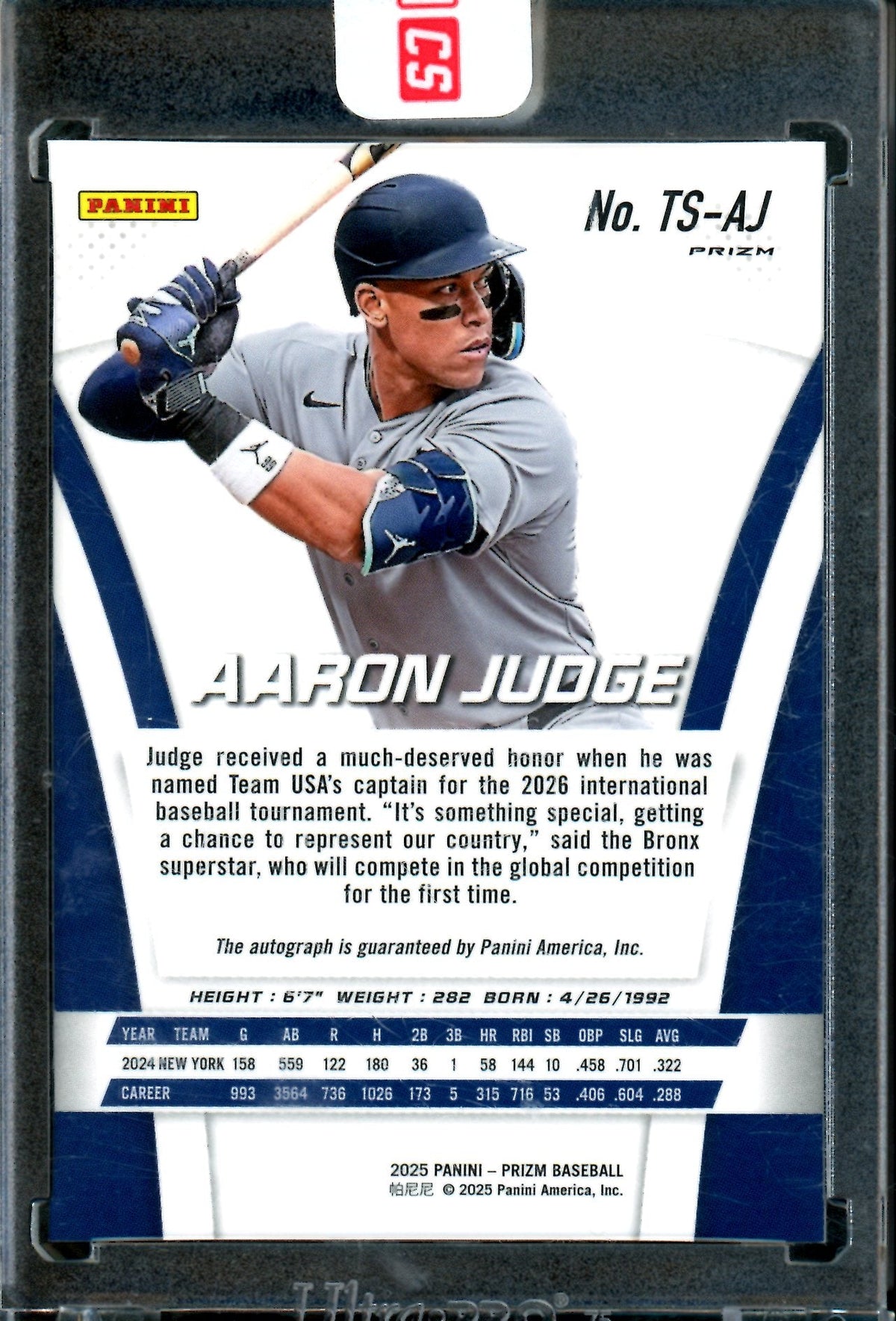 2025 Panini Prizm Aaron Judge Silver Encased Autograph #TS-AJ Yankees