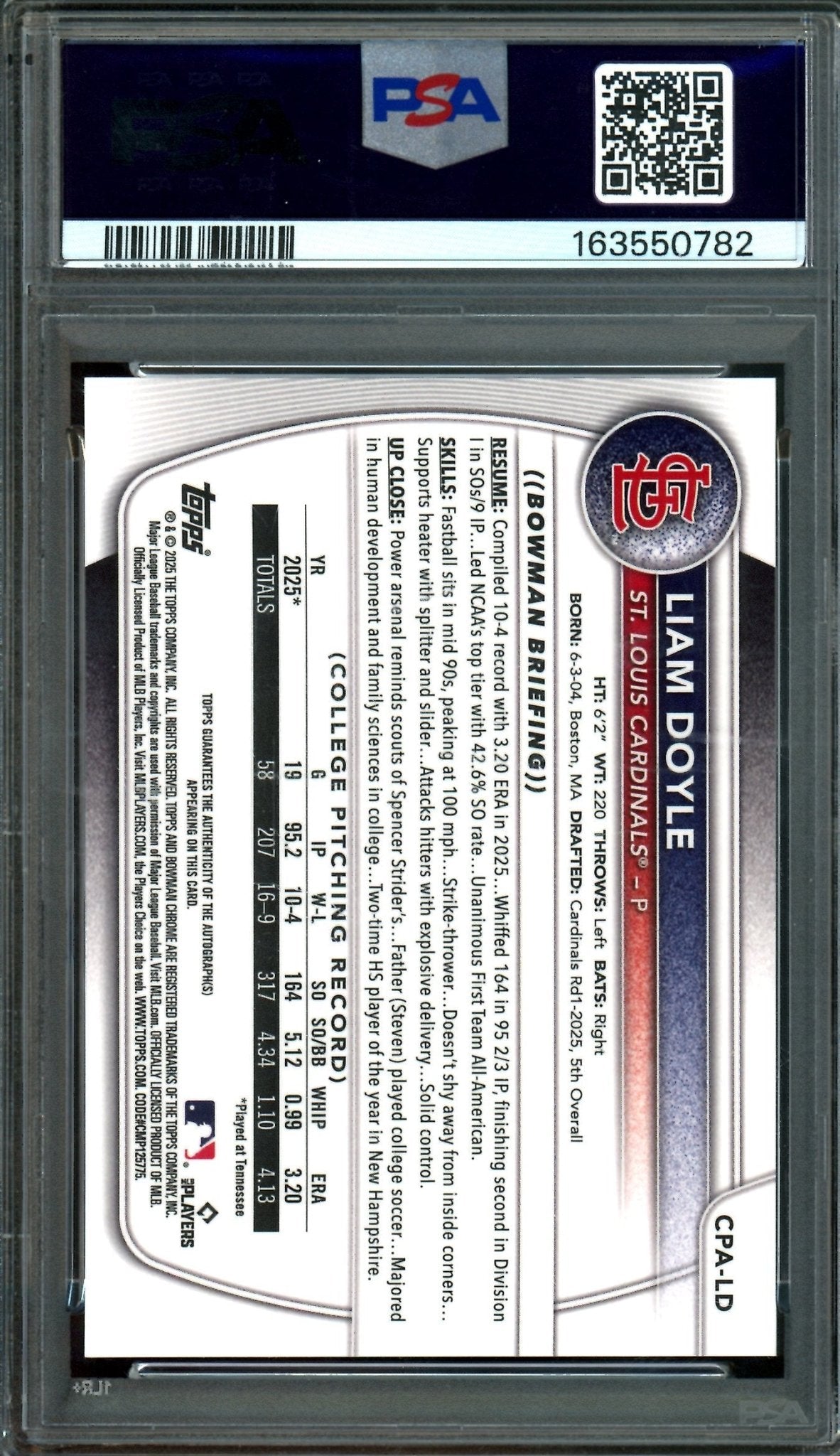 2025 Bowman Chrome Liam Doyle 1st Autograph PSA 10 Cardinals - Trading Card Market