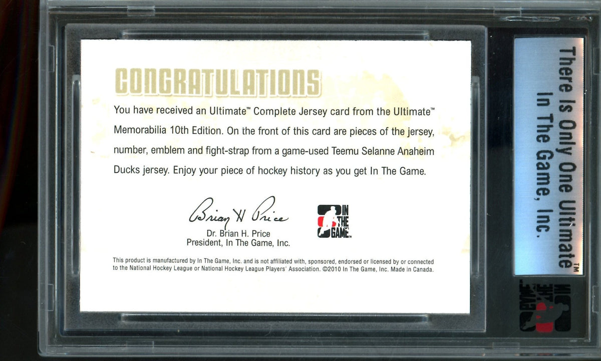 2010 In the Game Teemu Selanne Ultimate Number Encased Quad Relic /9 Ducks - Trading Card Market