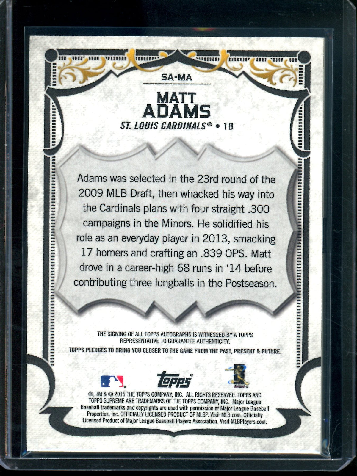 2015 Topps Supreme Matt Adams Autograph Cardinals - Trading Card Market