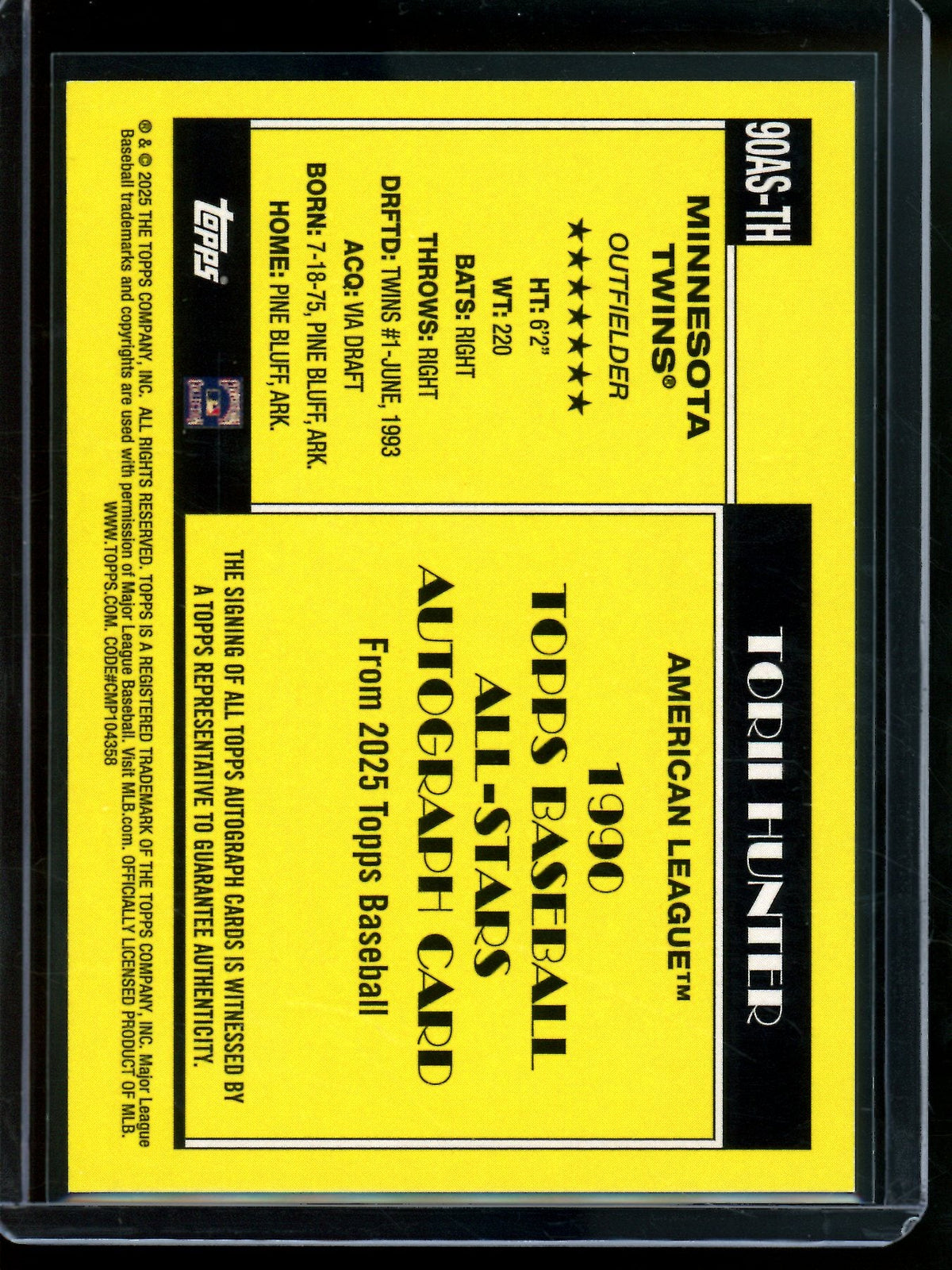 2025 Topps Flagship Torii Hunter All-Star Autograph Twins - Trading Card Market
