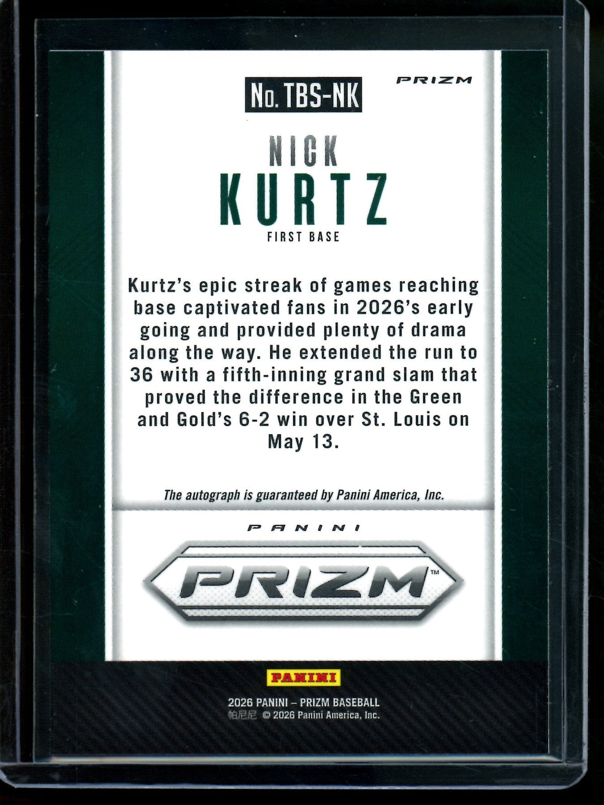 2026 Panini Prizm Nick Kurtz Silver Autograph Athletics - Trading Card Market