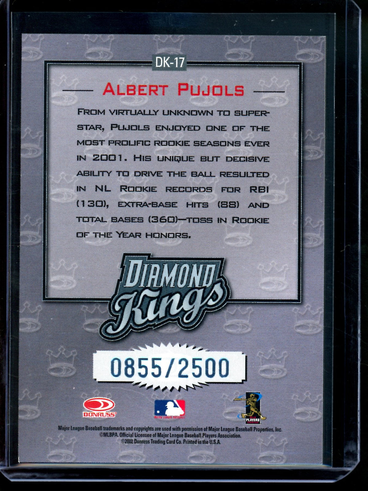 2002 Panini Donruss Albert Pujols Diamond Kings /2500 Cardinals - Trading Card Market