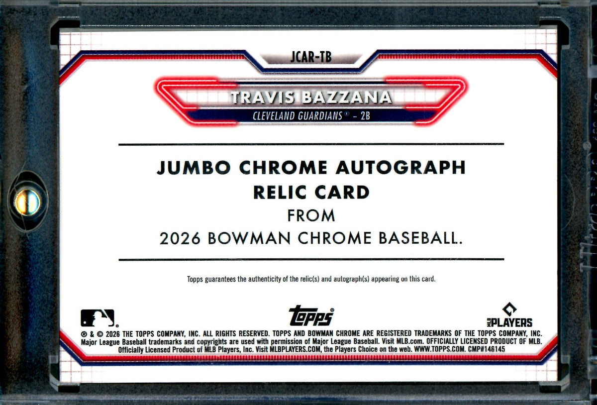 2026 Bowman Chrome Travis Bazzana Jumbo Rookie Autograph Relic Black /10 Guardians